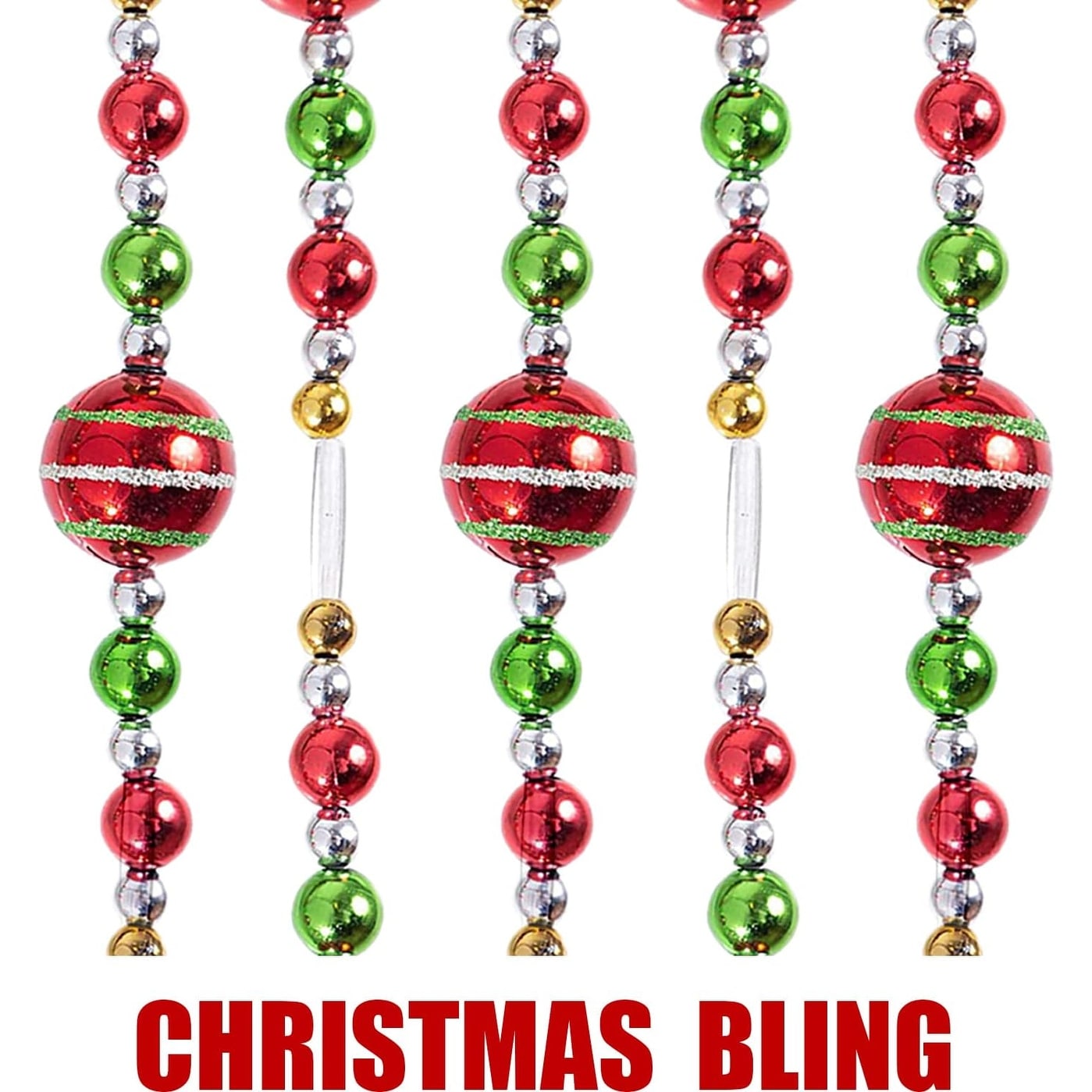 Christmas Acrylic Garland 10 Feet Long Red Green Gold and Silver - Red Green Gold and Silver