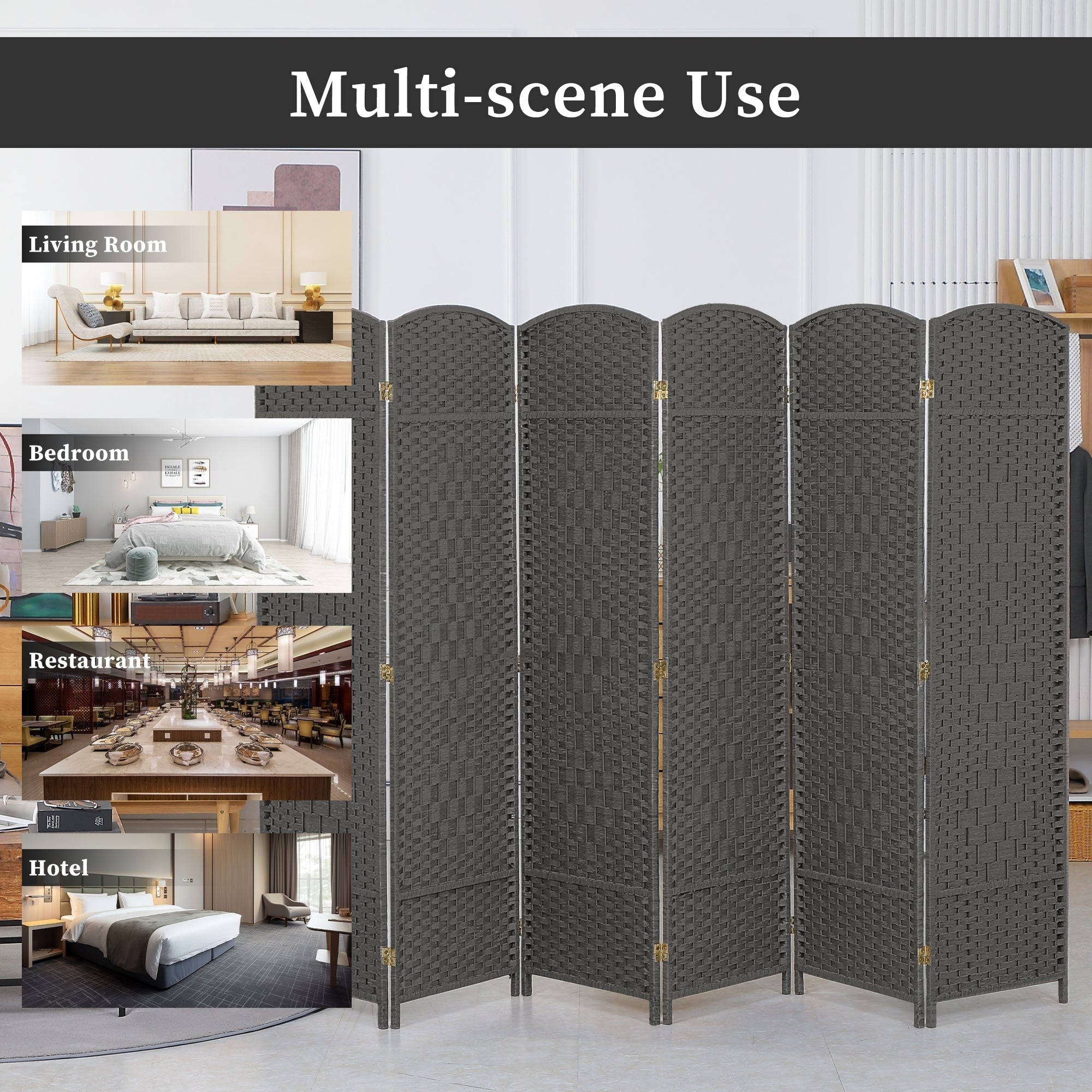 Room Divider 6 FT Tall Weave Fiber Freestanding Privacy Screen Folding Screen