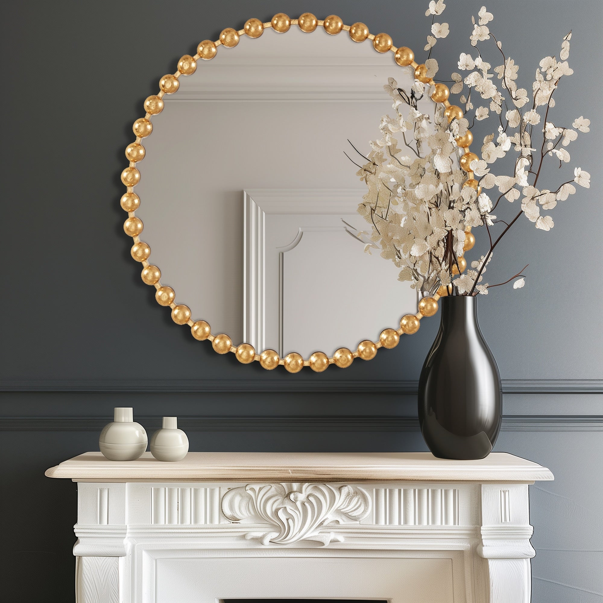 Madison Park Signature Marlowe Beaded Round Wall Mirror
