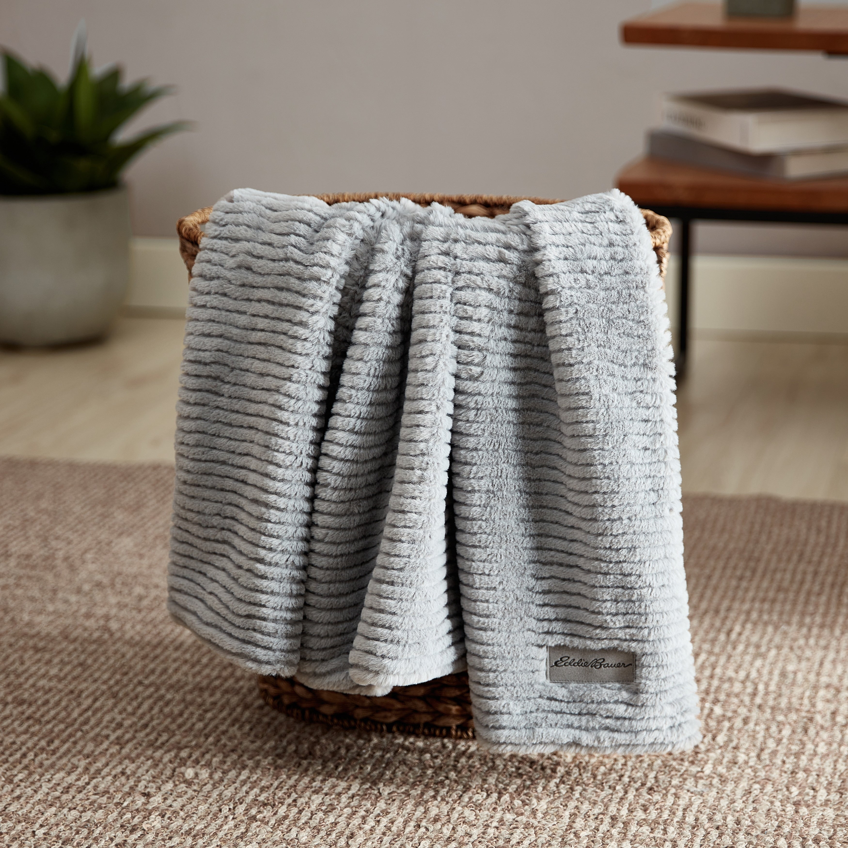 Eddie Bauer Ribbed Super Soft Textured- Solid Plush Throw Blanket