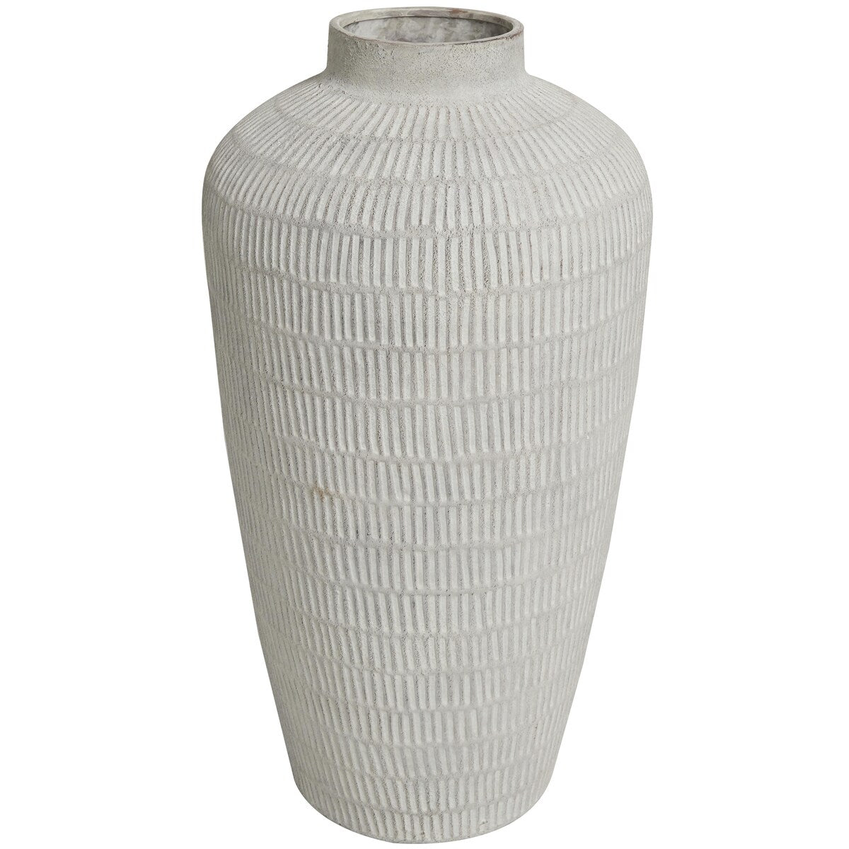 Ceramic Textured Decorative Vase with Linear Pattern - Cream - Roche River Decor