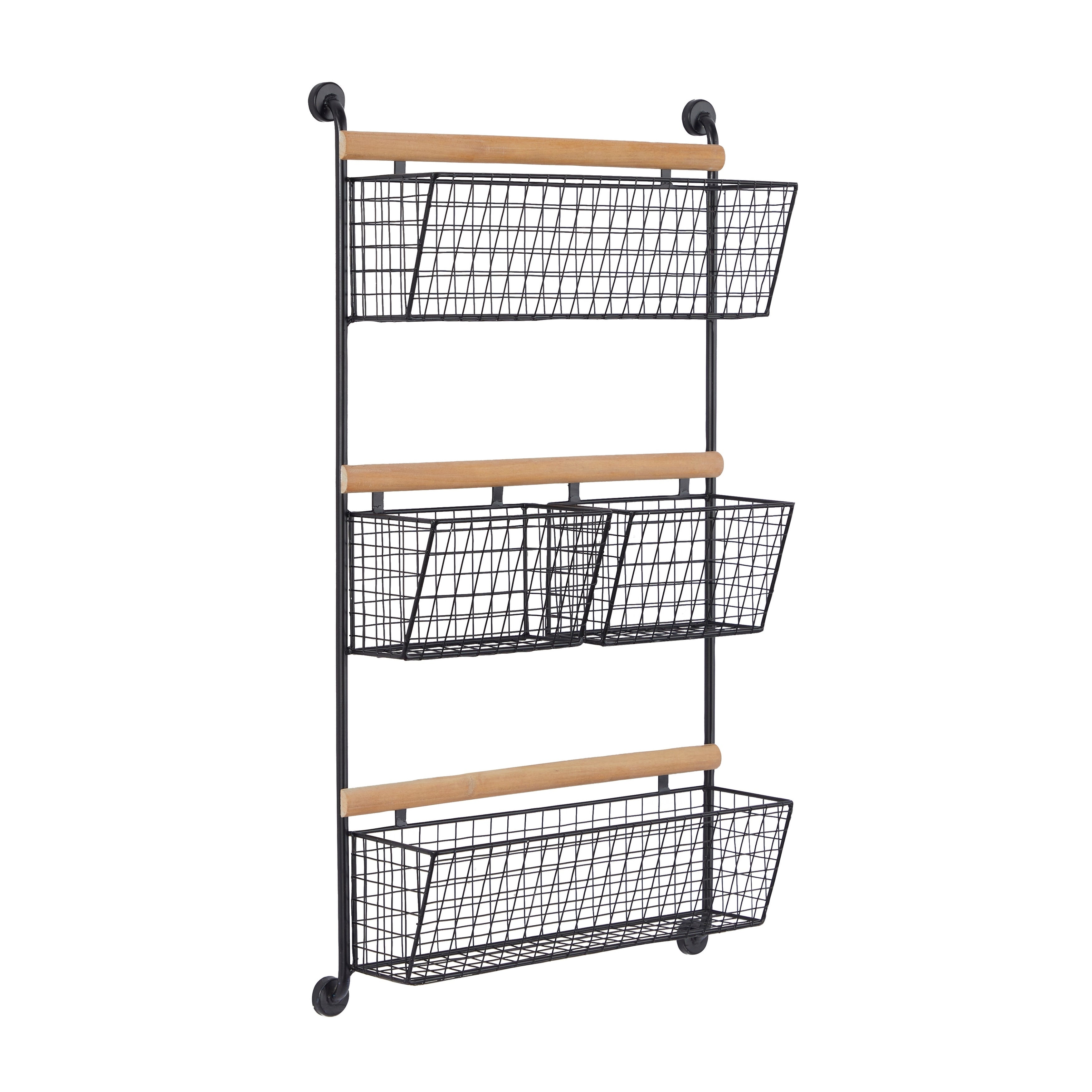 Metal Wall Mounted 4 Hanging Baskets Magazine Rack Holder - White or Black