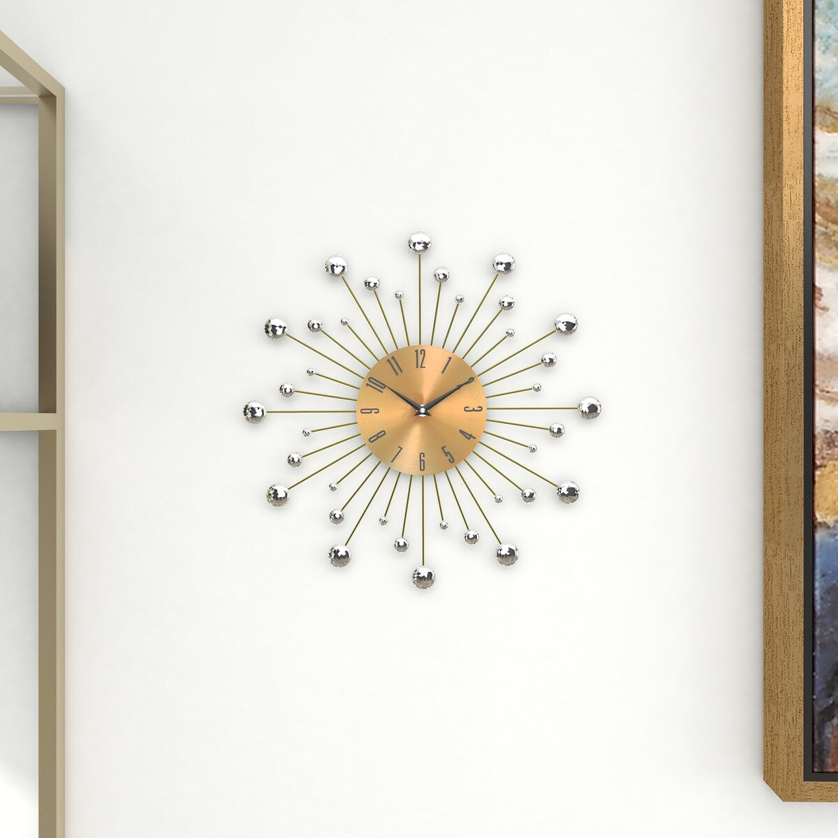 Metal Starburst Decorative Wall Clock with Crystal Accents - Gold, Brown, Silver, Copper - Roche River Decor