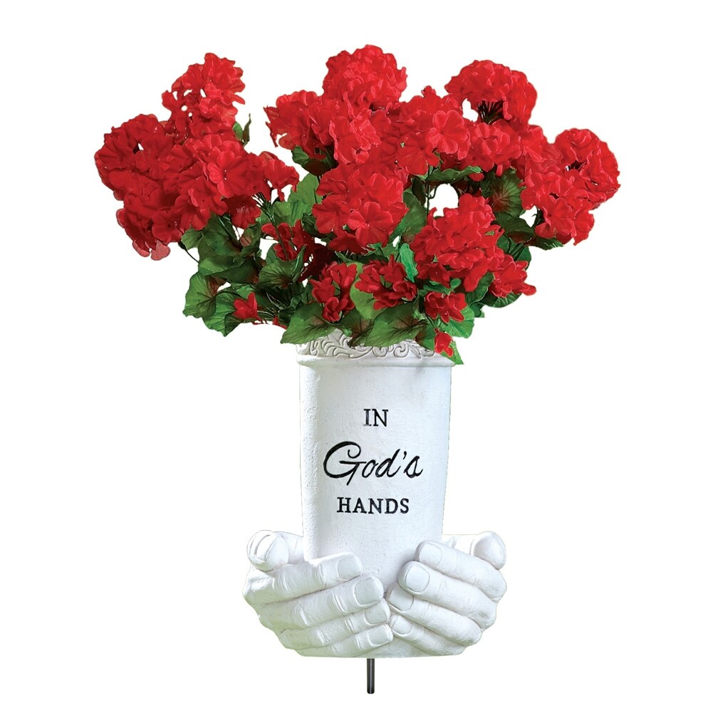 In God's Hands Memorial Flower Vase - 9.250 x 8.250 x 8.000