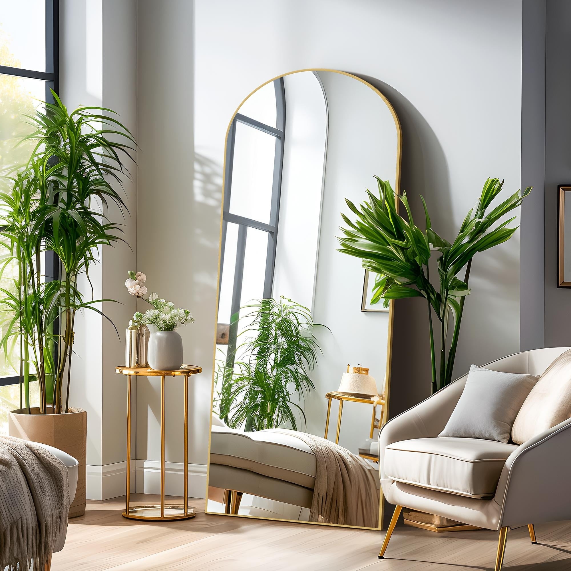 Arch-Crowned Full-Length Mirror with Solid Wood Frame