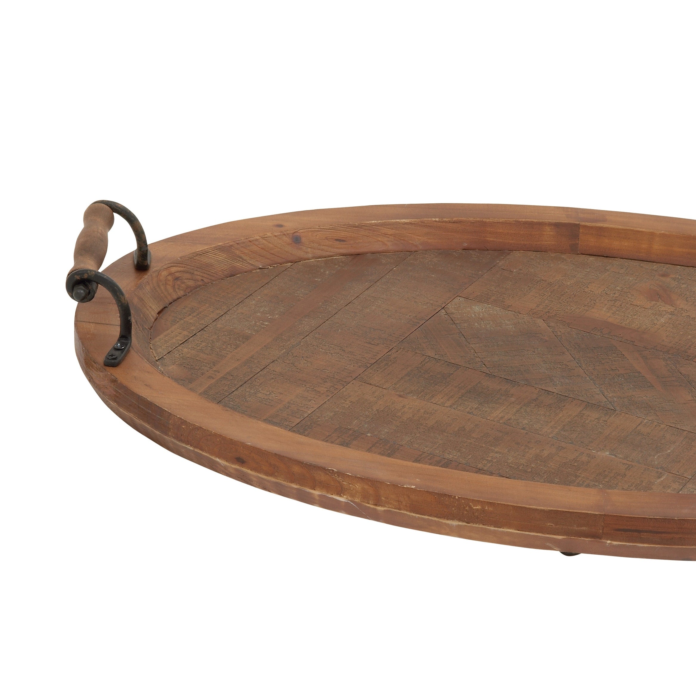 Wood Large Oval Tray with Scroll Metal Handles - Brown - Roche River Decor - 19W x 29L x 4H