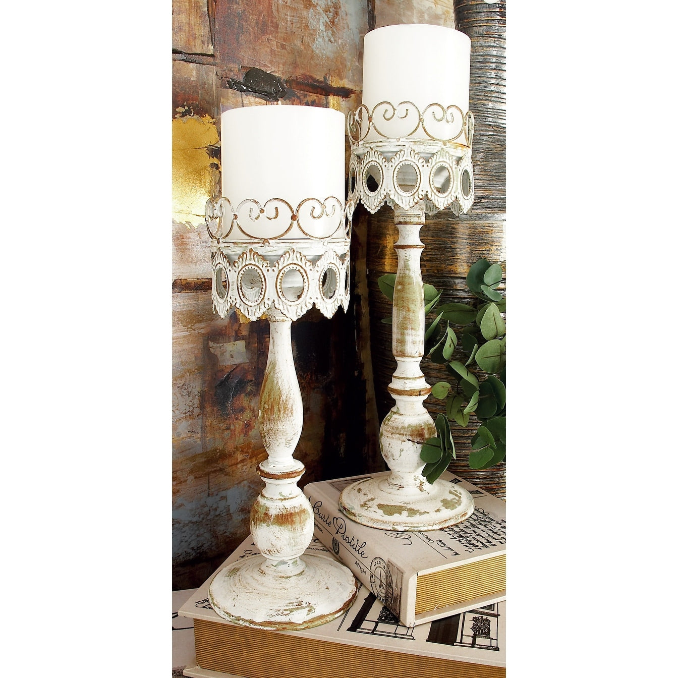 Beige Metal Rustic Candle Holder (Set of 2) - SET/2 15.25, 14.5H