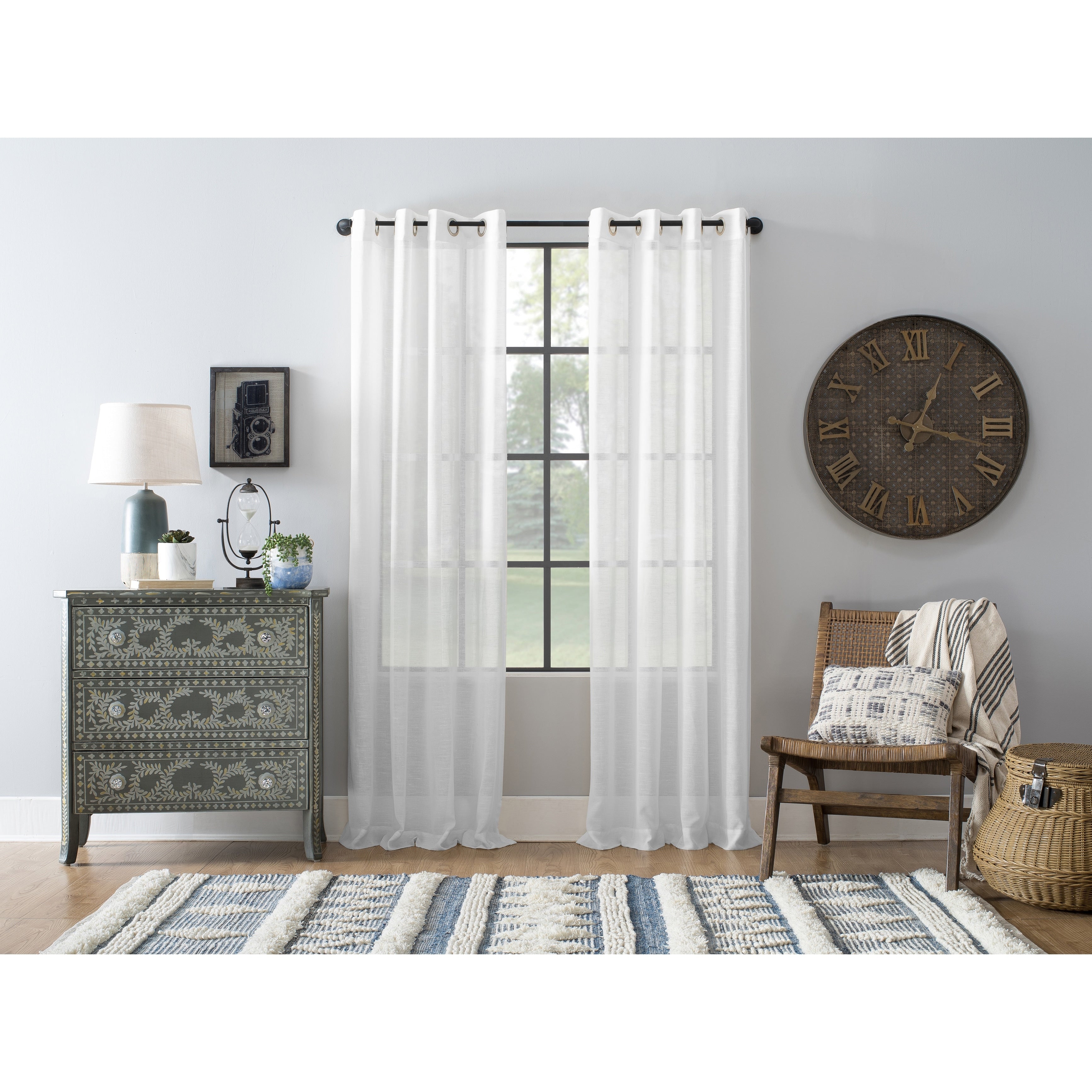 Archaeo Slub Textured Linen Blend Grommet Top Curtain, Single Panel