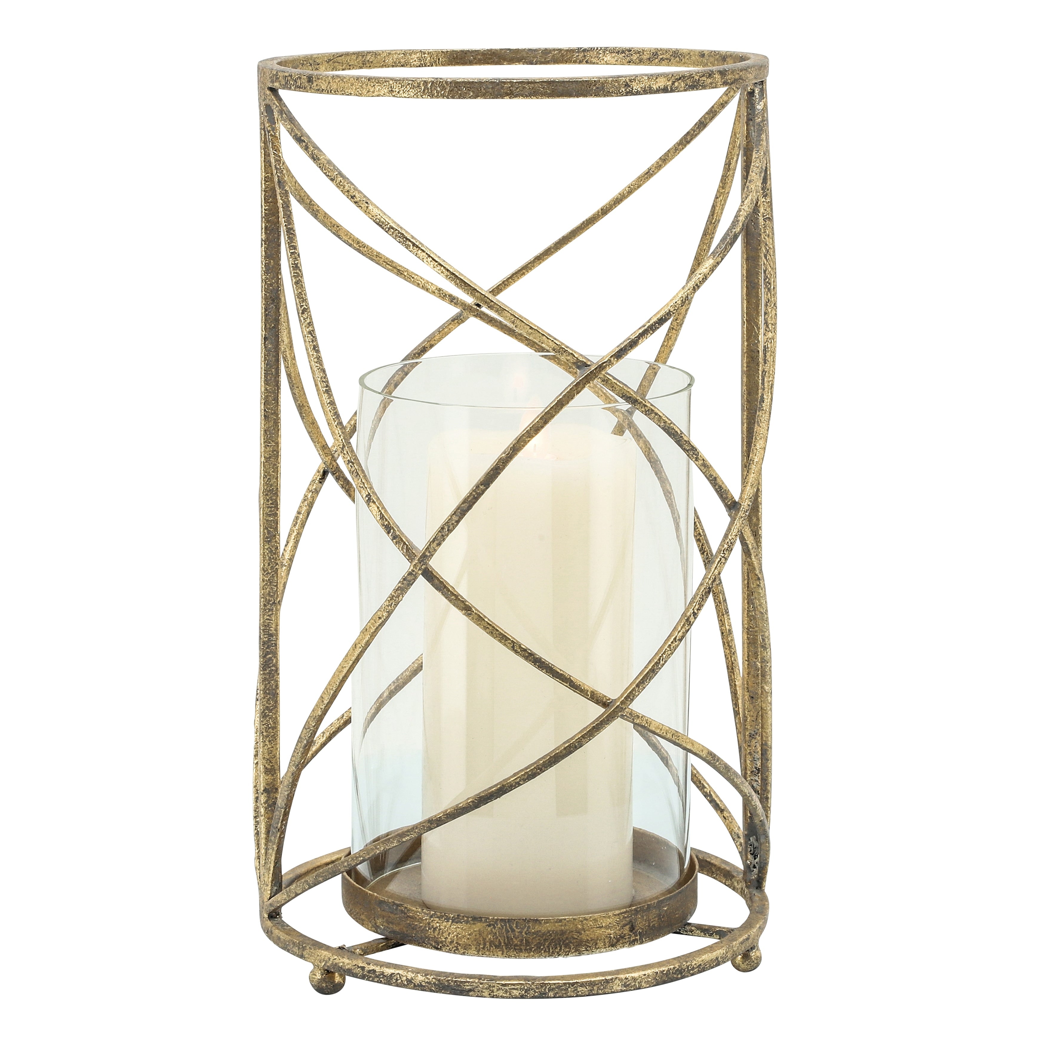 Sagebrook Home Modern Glam Glass and Metal Hurricane Candle Holder