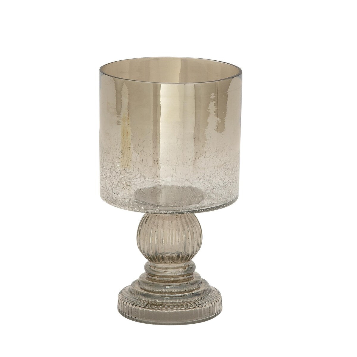 Glass Handmade Turned Style Pillar Hurricane Lamp with Smoked Glass Finish - Brass, Black, Gold, Brown - Roche River Decor