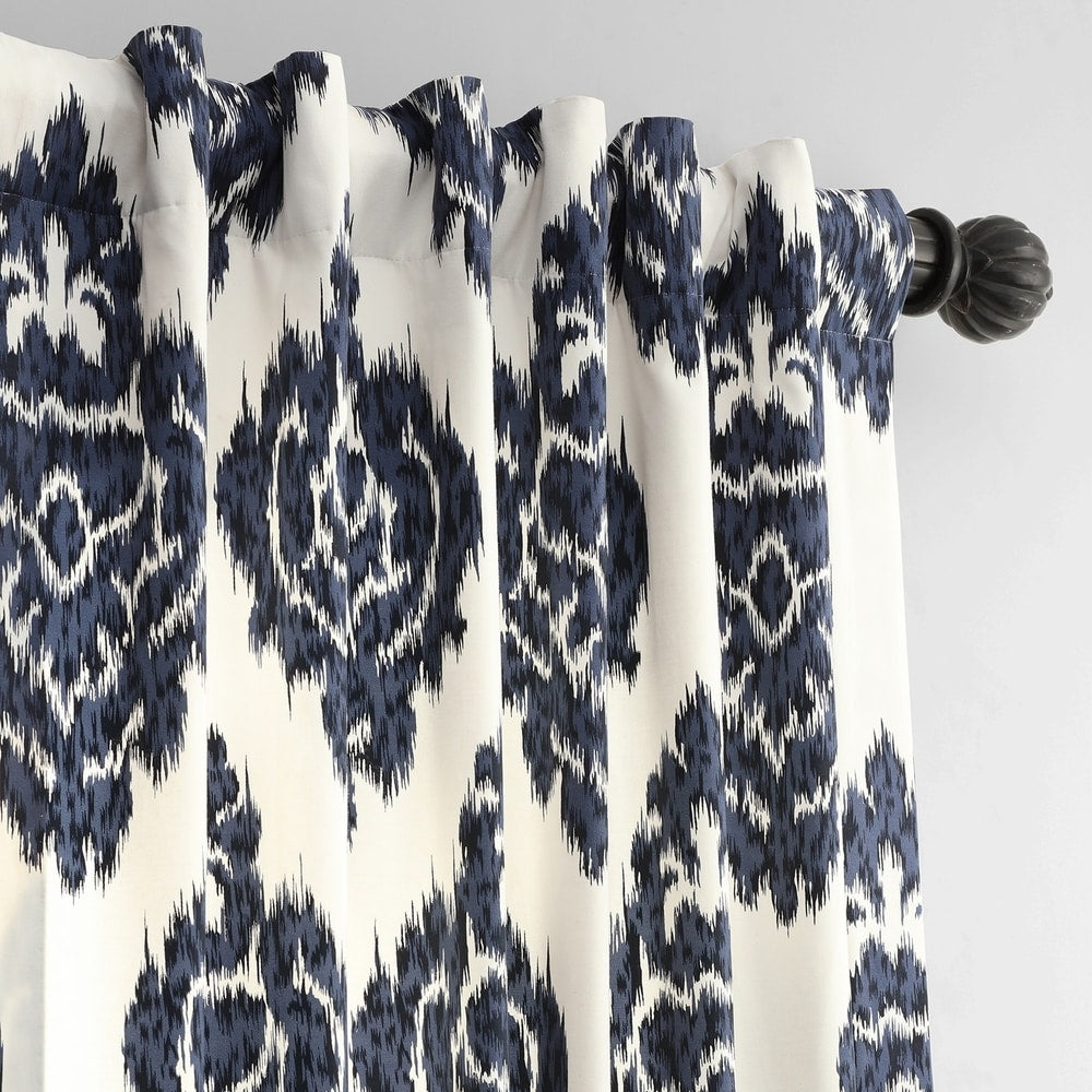 Exclusive Fabrics Ikat Black Printed Cotton Single Curtain (1 Panel)