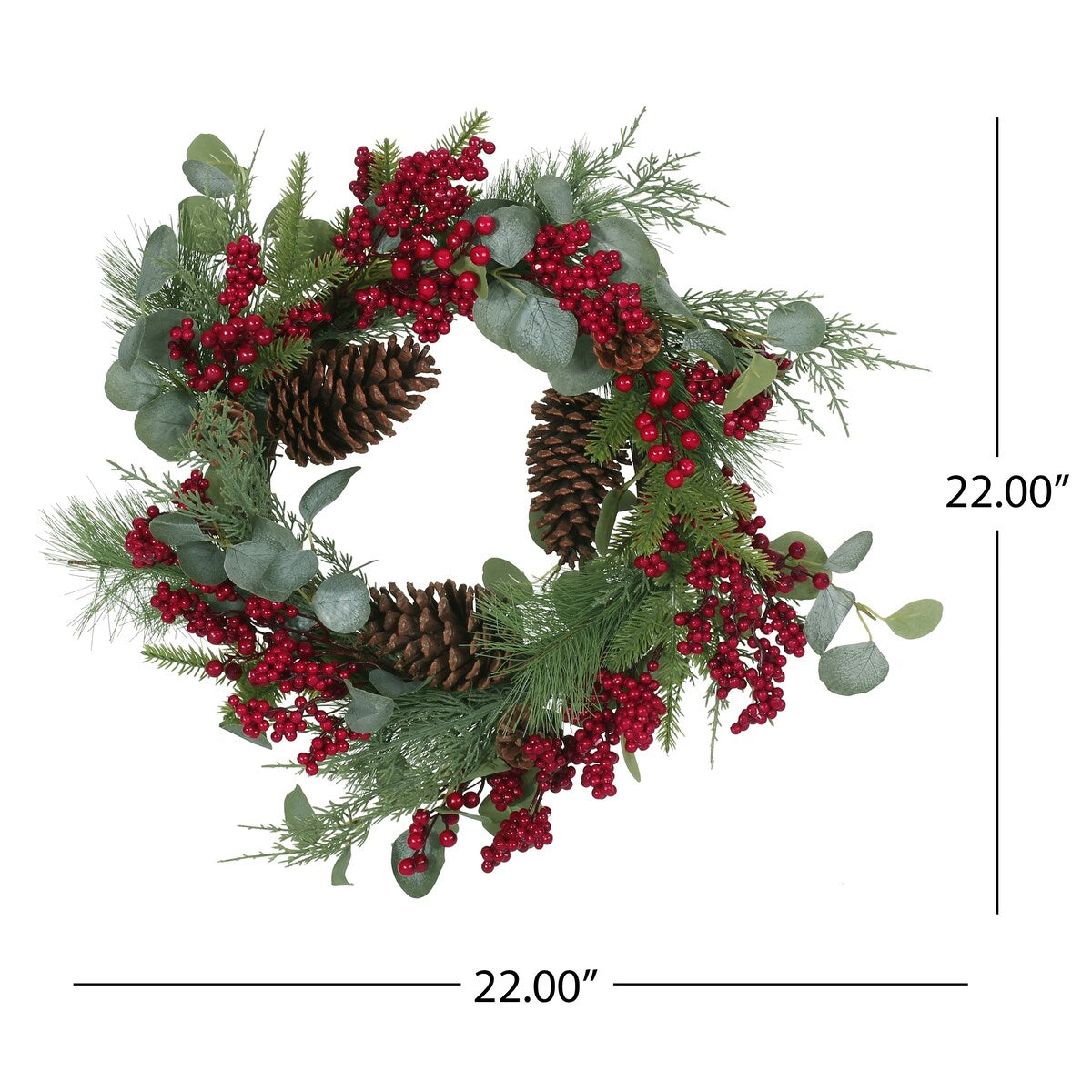 22 Berry/Eucalyptus/PineCone Wreath - Green Leaves