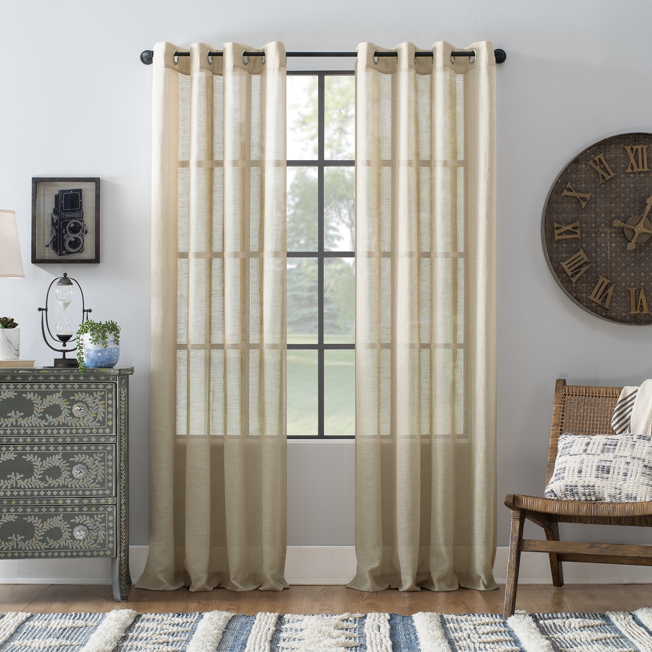 Archaeo Slub Textured Linen Blend Grommet Top Curtain, Single Panel