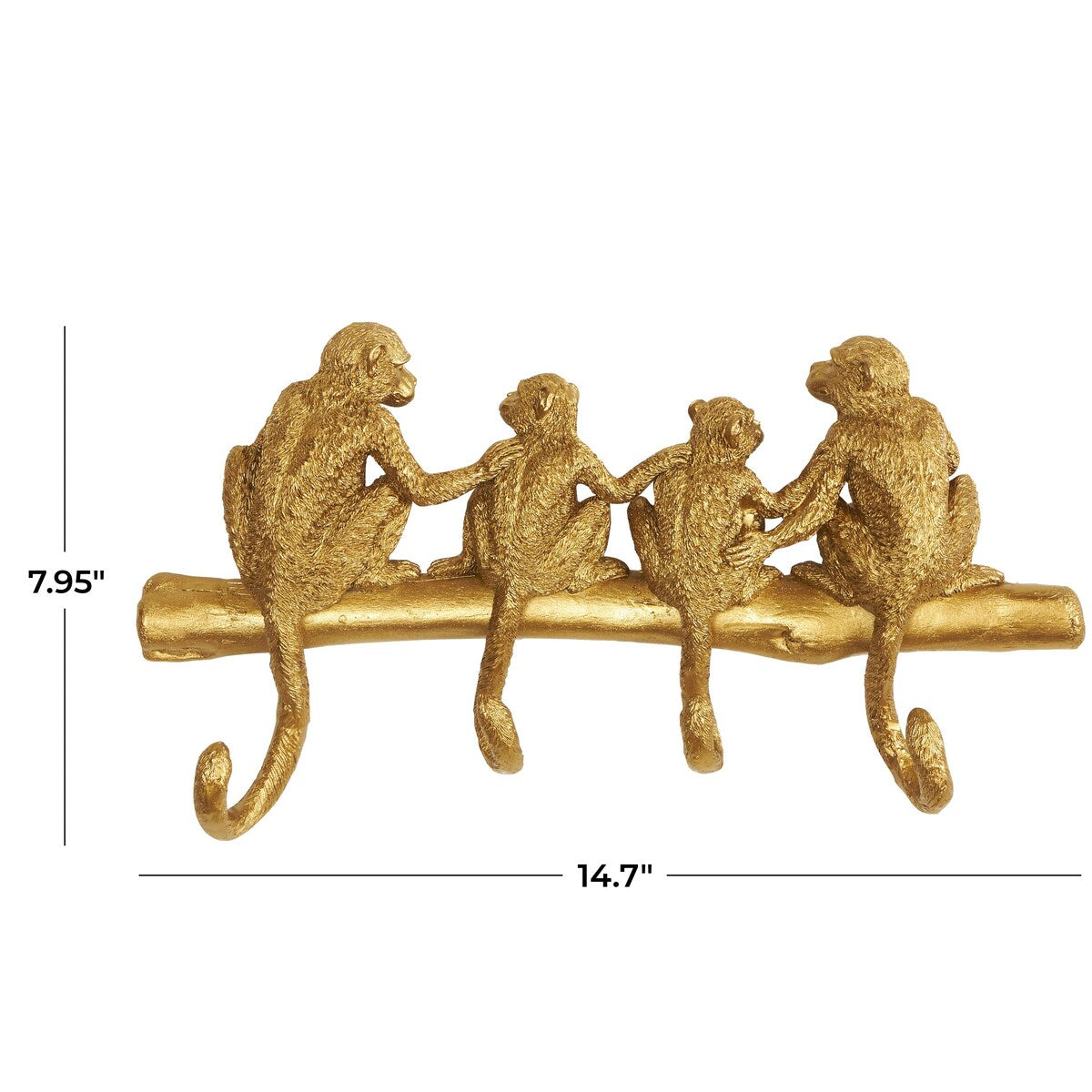 Polystone Monkey Textured 4 Hanger Wall Hook - Gold - Roche River Decor