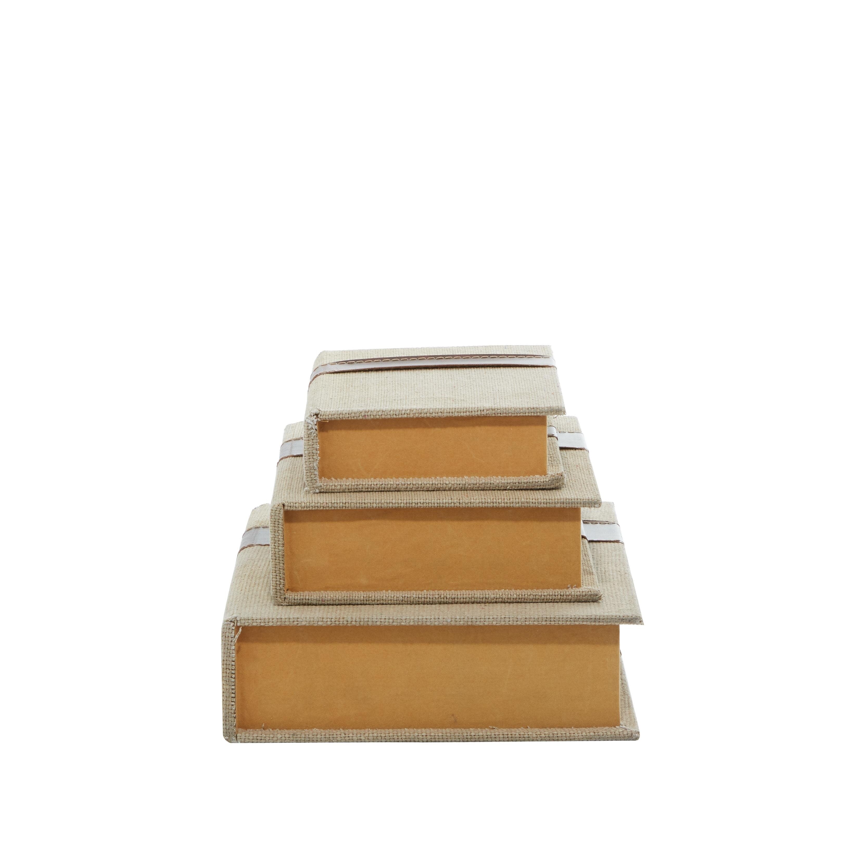 Linen Leather or Wooden Fabric Storage Book Decorative Box - Set of 3 or 4 Multi Colored - Roche River Decor