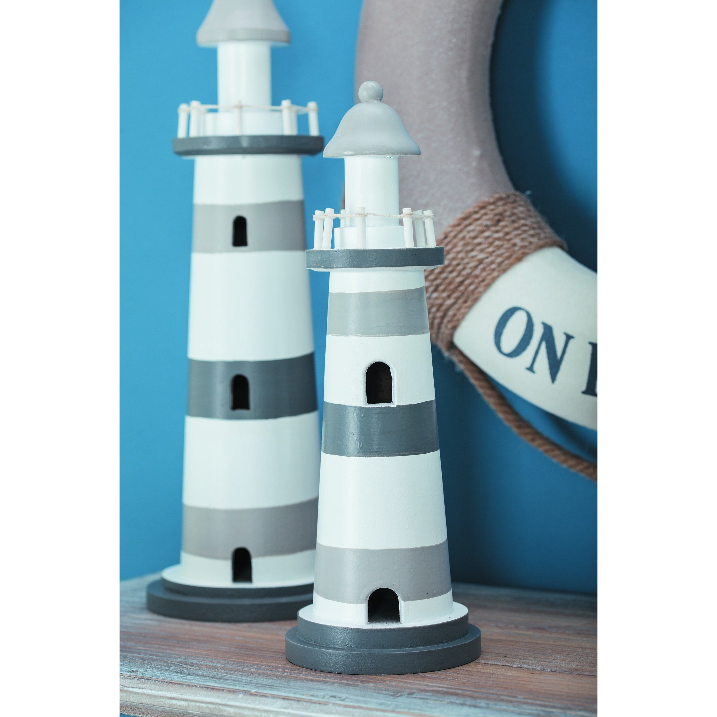 Gray Wooden Light House Decorative Sculpture