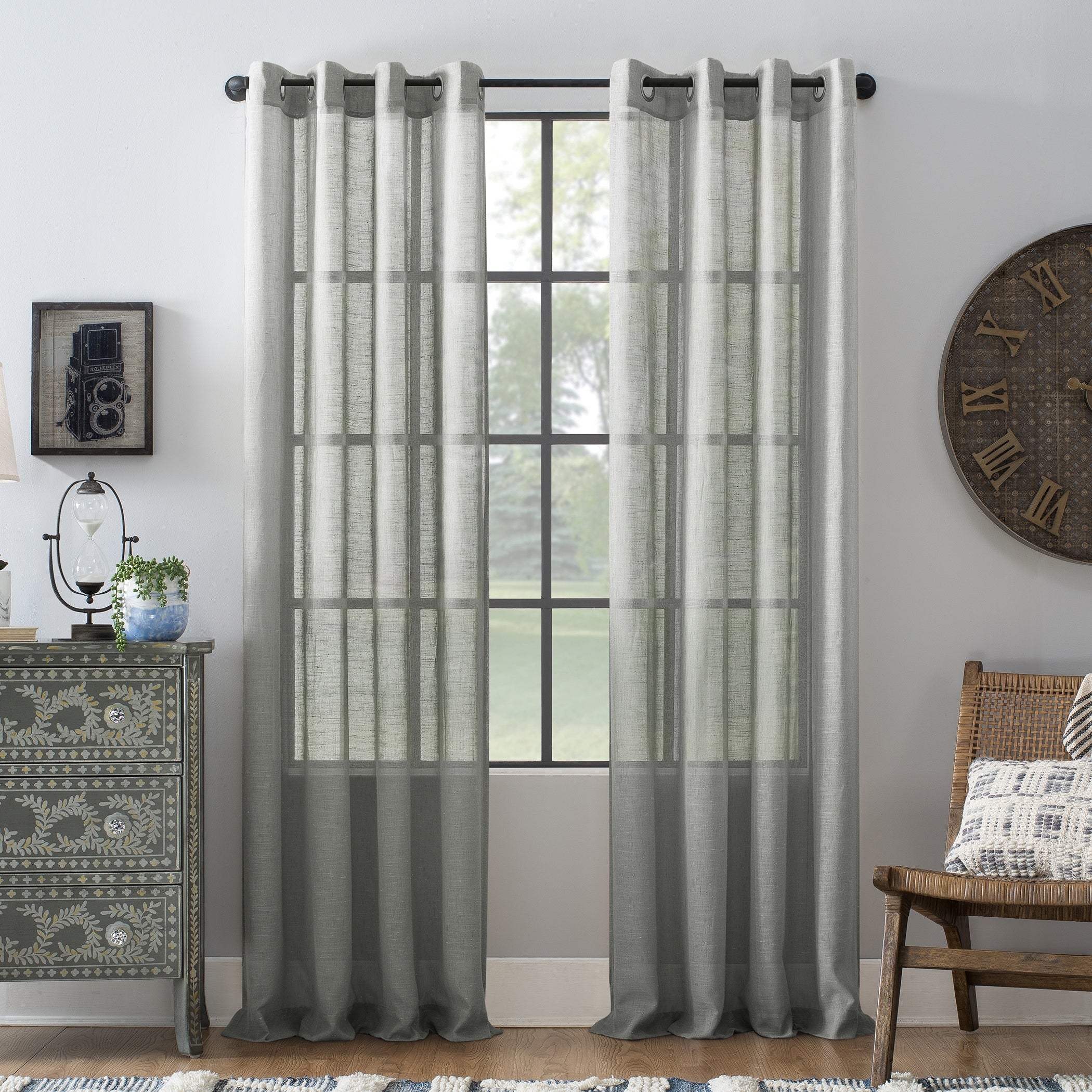 Archaeo Slub Textured Linen Blend Grommet Top Curtain, Single Panel