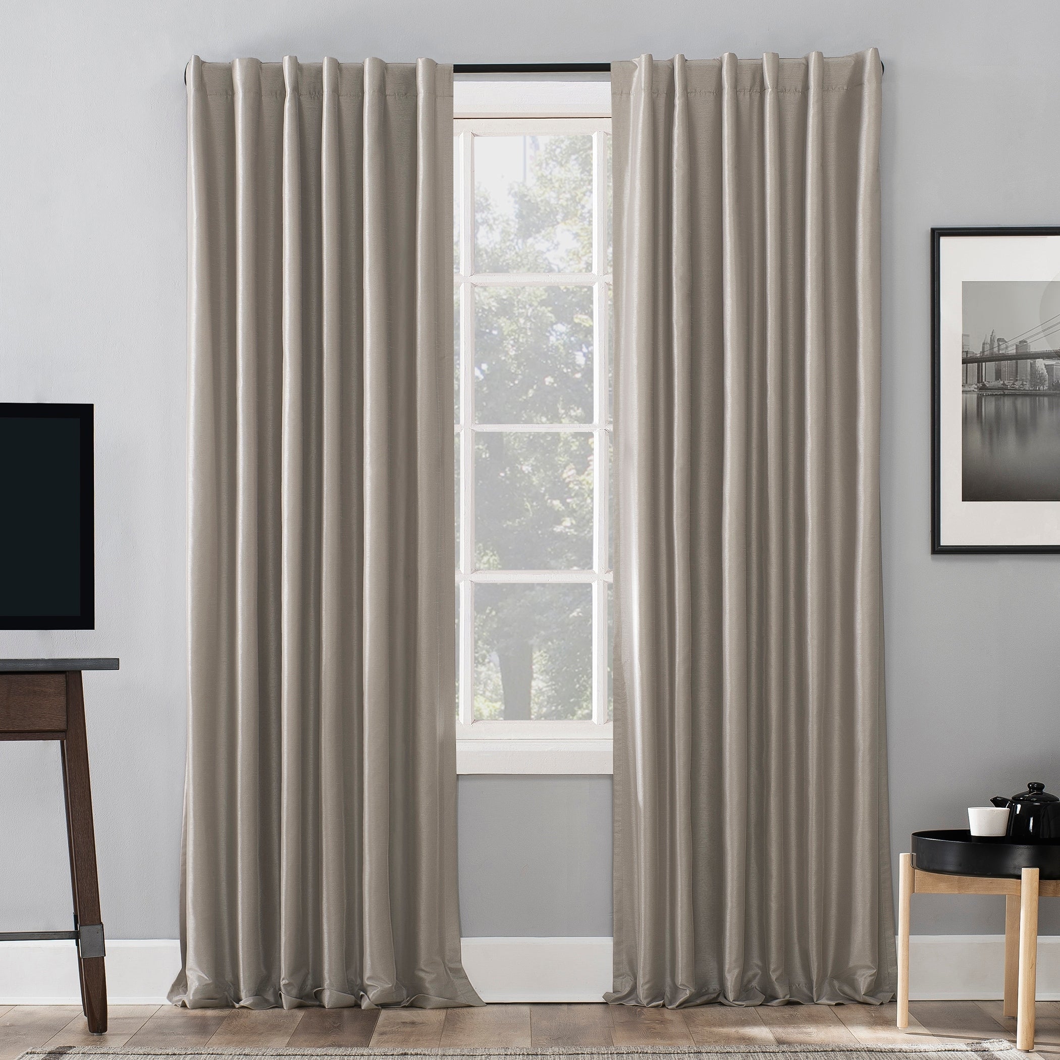 Sun Zero Evelina Faux Dupioni Silk Thermal Extreme Total Blackout Back Tab Curtain Panel, Single Panel