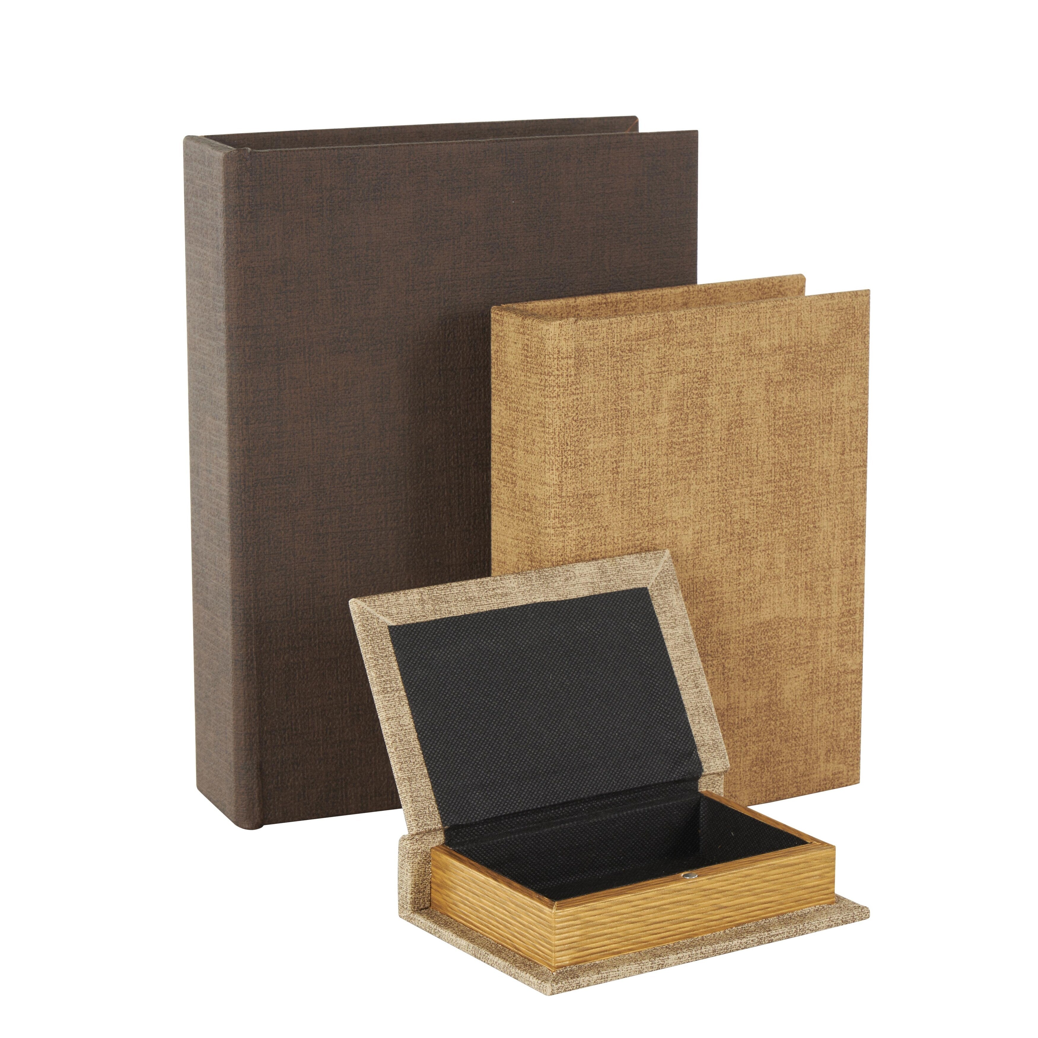 Linen Leather or Wooden Fabric Storage Book Decorative Box - Set of 3 or 4 Multi Colored - Roche River Decor