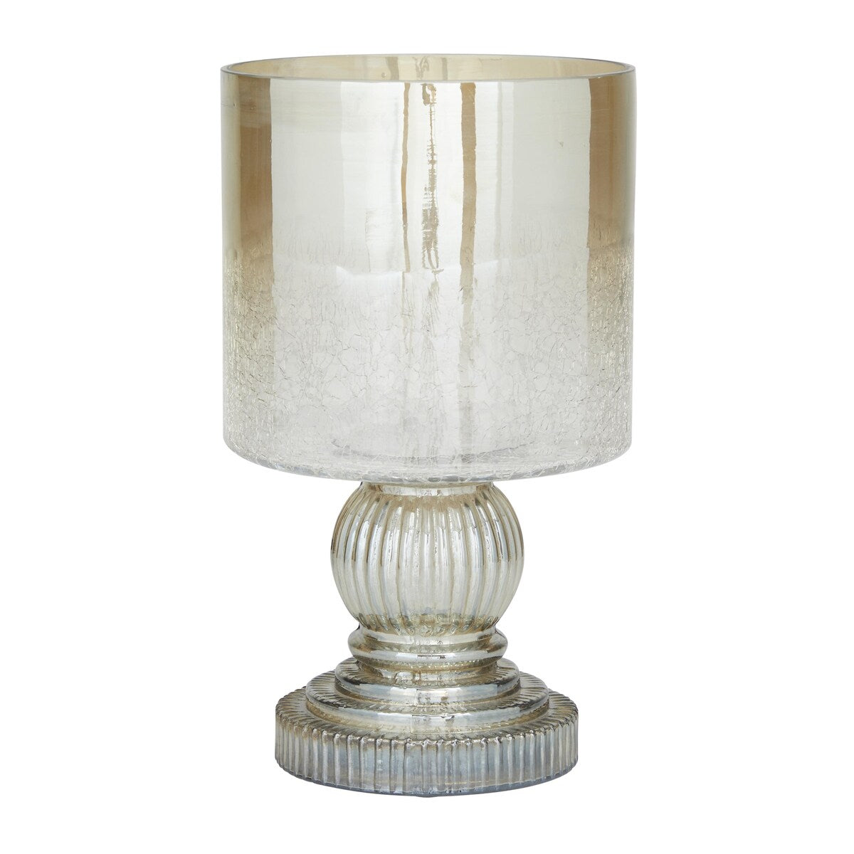 Glass Handmade Turned Style Pillar Hurricane Lamp with Smoked Glass Finish - Brass, Black, Gold, Brown - Roche River Decor