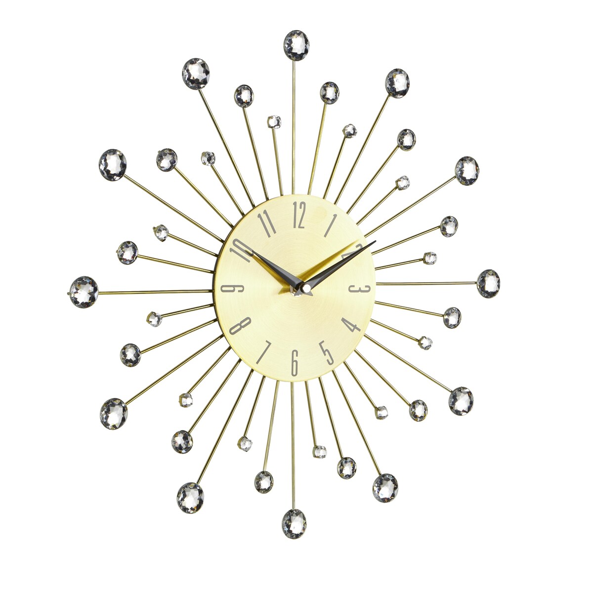 Metal Starburst Decorative Wall Clock with Crystal Accents - Gold, Brown, Silver, Copper - Roche River Decor