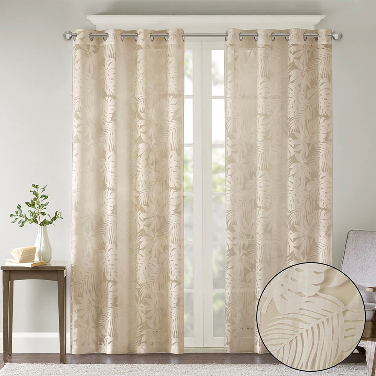 Palm Leaf Burnout Window Sheer(1 Sheer Curtain)