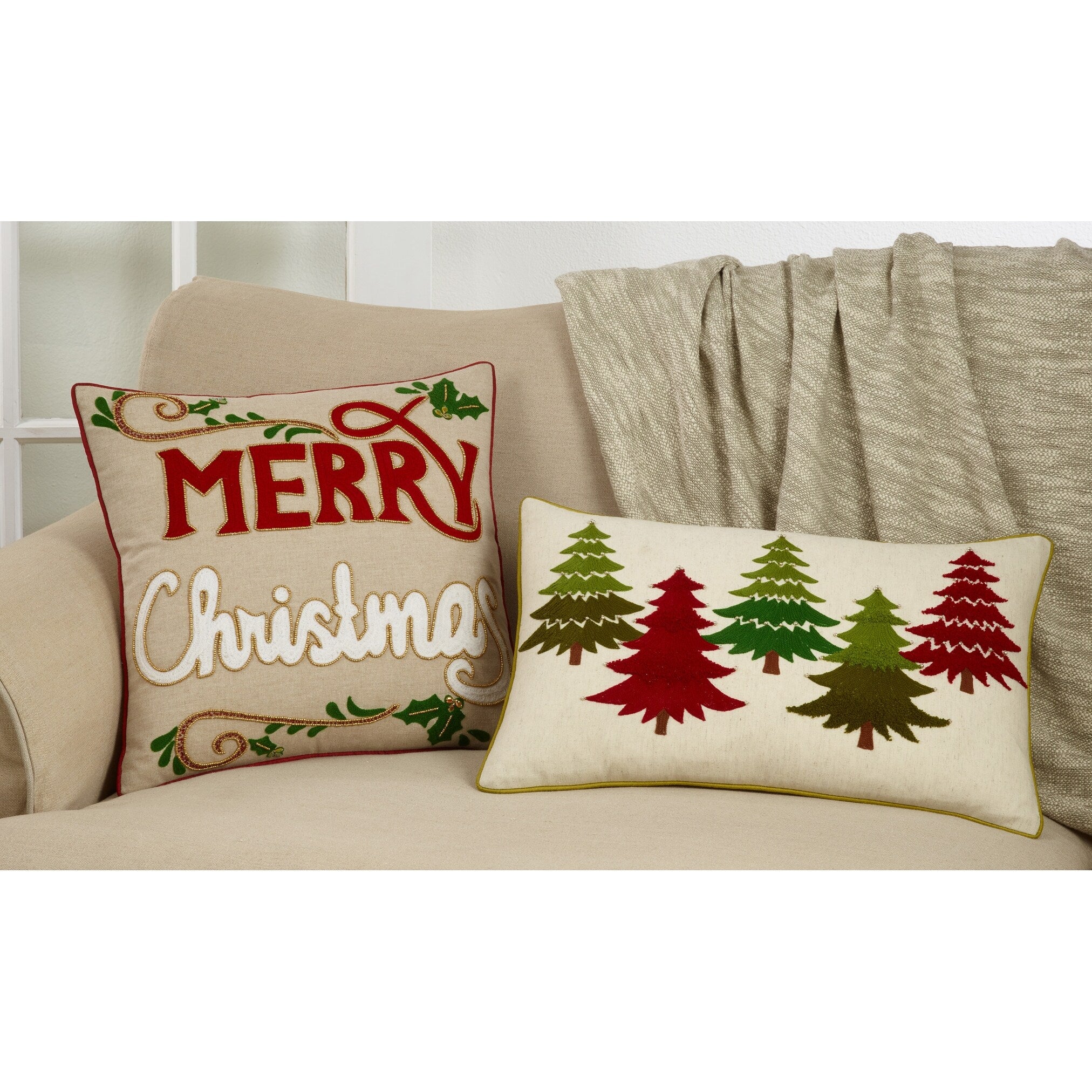 Embroidered Christmas Tree Throw Pillow