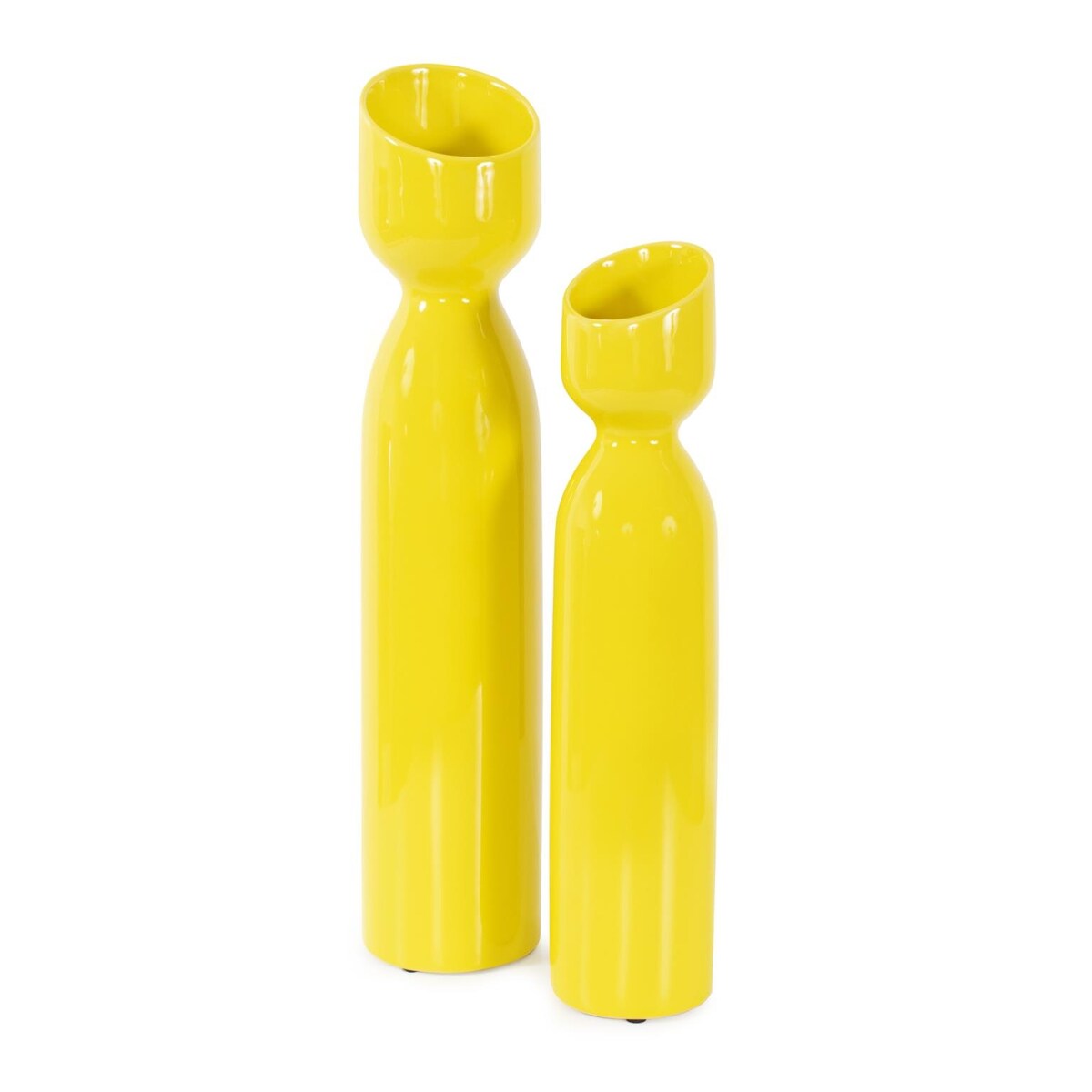 Allan Andrews Contemporary Glossy Yellow Slanted Top Ceramic Vase