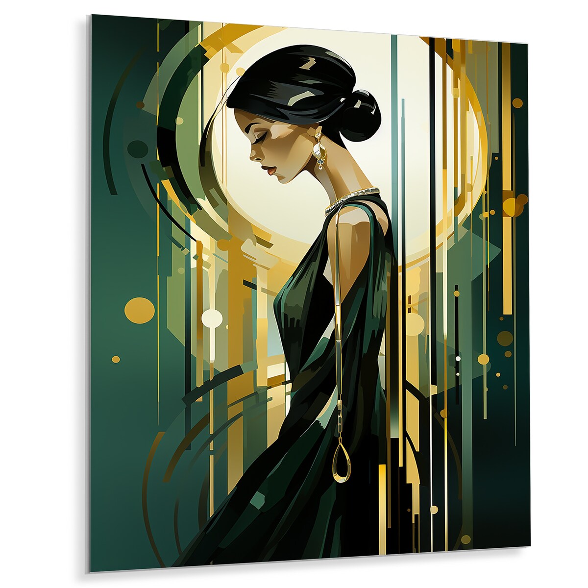 Designart Green And Gold Elegant Retro Woman Fashion Metal Wall Art - Green Metal Wall Décor Glam Metal Art Work