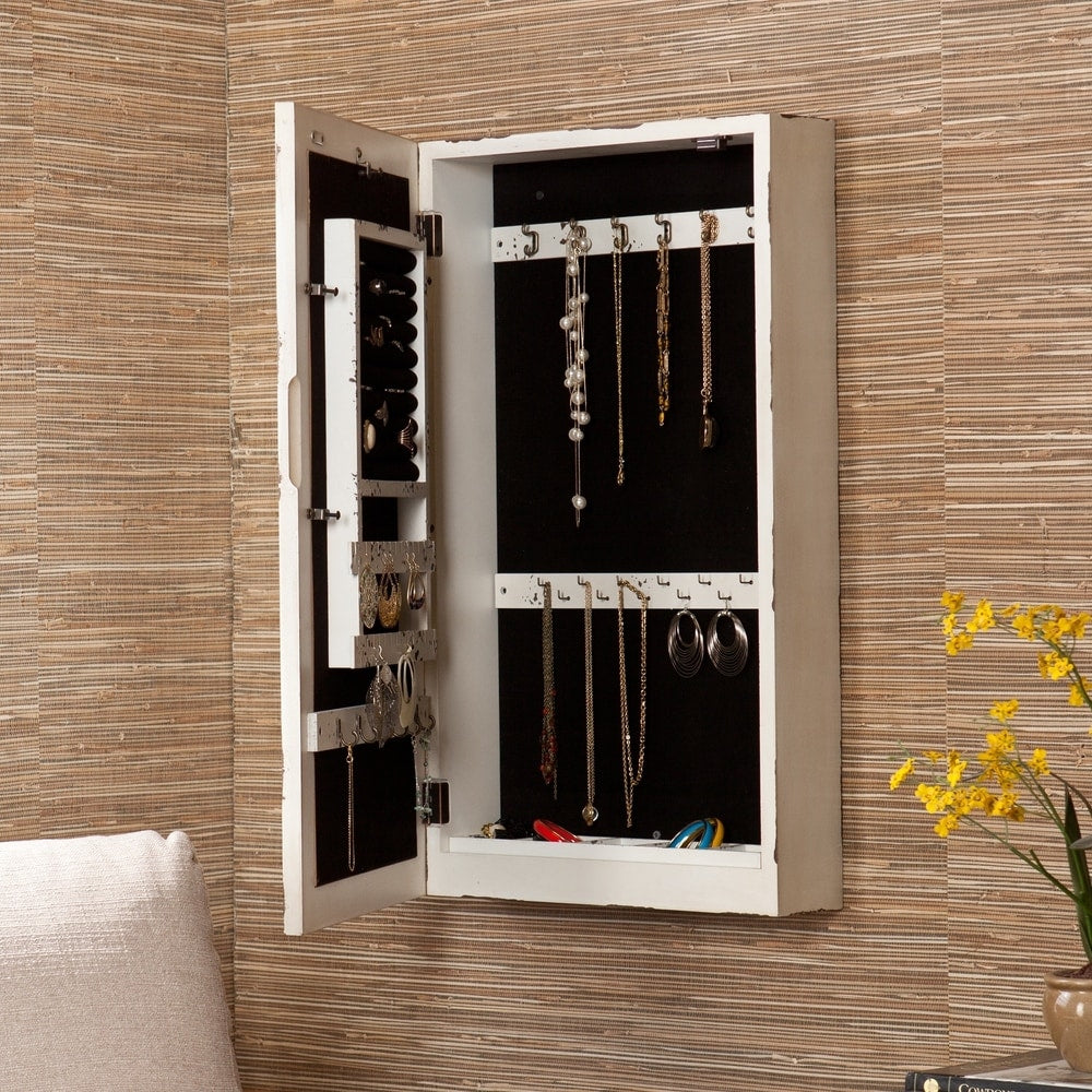 SEI Furniture Hulce Wall Mount Mirror Jewelry Organizer Armoire - 30 H x 17 W x 5.25 D - 30 H x 17 W x 5.25 D