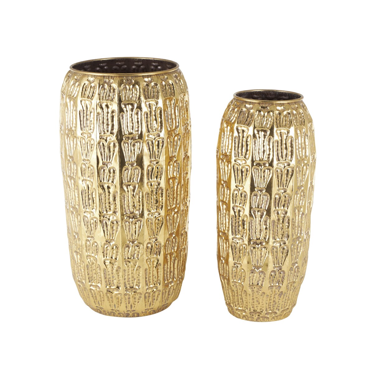 Metal Tall Decorative Vase with Grooved Patterns - Set of 2 Gold - Roche River Decor