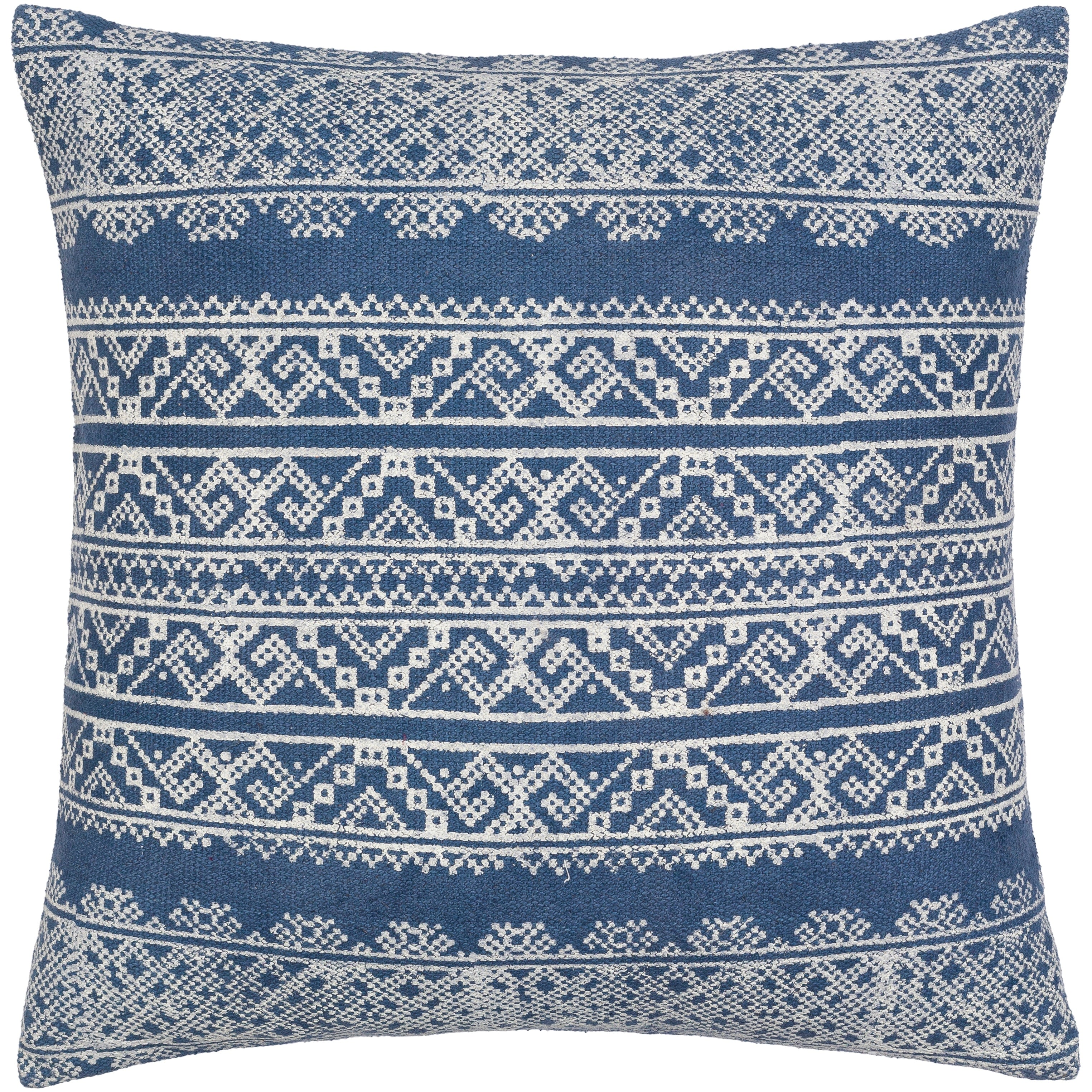 Zeba Block Print Blue Bohemian Throw Pillow or Cover