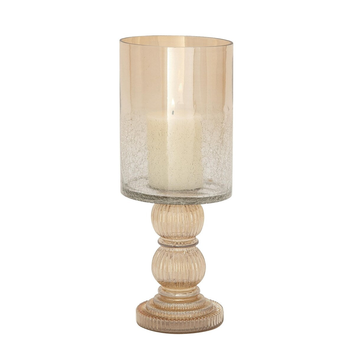 Glass Handmade Turned Style Pillar Hurricane Lamp with Smoked Glass Finish - Brass, Black, Gold, Brown - Roche River Decor