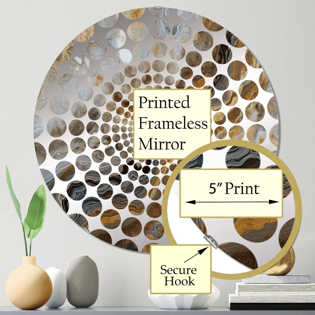 Designart Gold And Grey A Marble Effect I - Modern Abstract Marble Concentric Circles Decorative Mirror