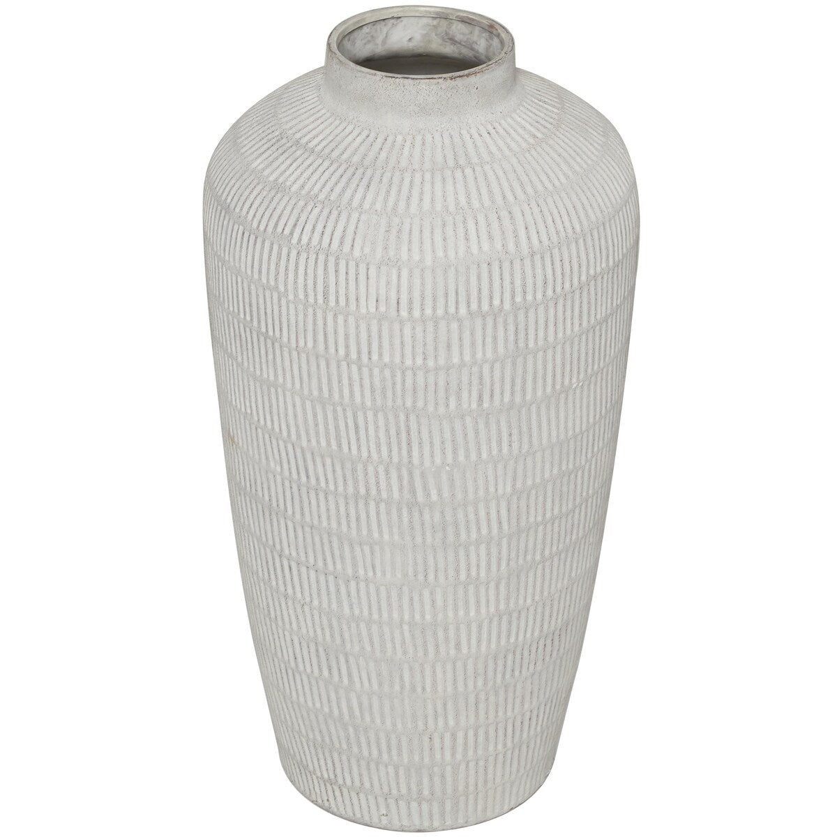 Ceramic Textured Decorative Vase with Linear Pattern - Cream - Roche River Decor