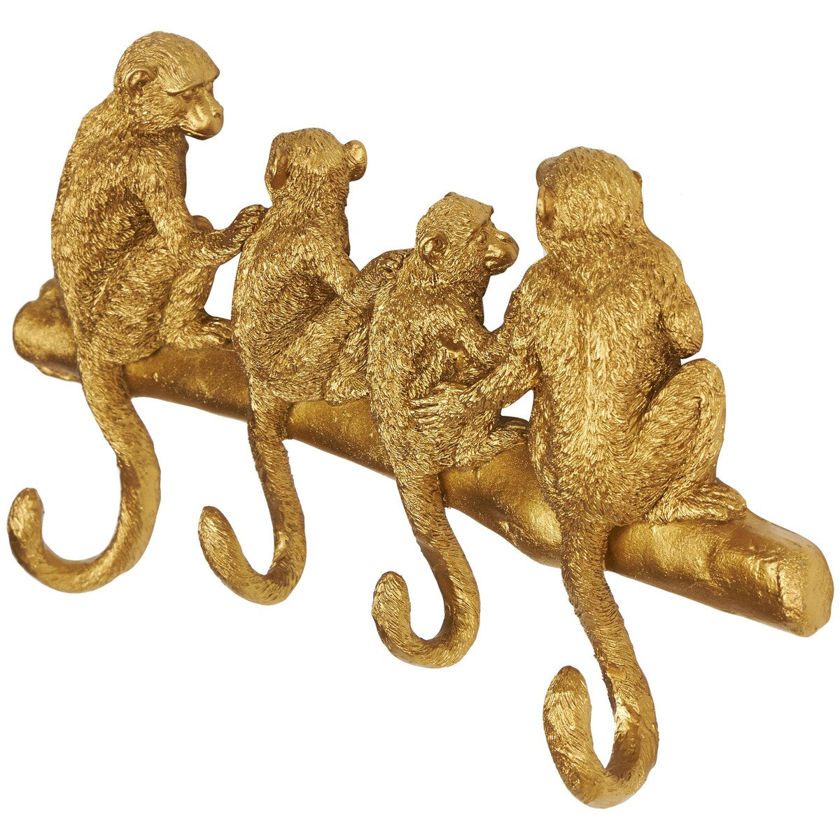 Polystone Monkey Textured 4 Hanger Wall Hook - Gold - Roche River Decor