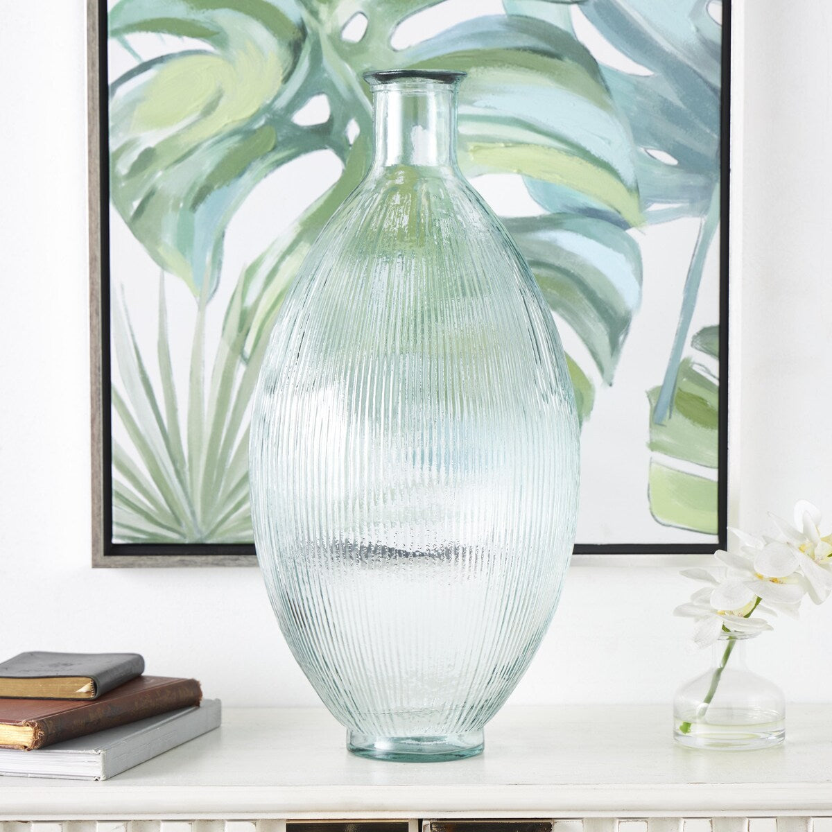 Recycled Glass Handmade Ribbed Spanish Bottle Decorative Vase - Clear - Roche River Decor