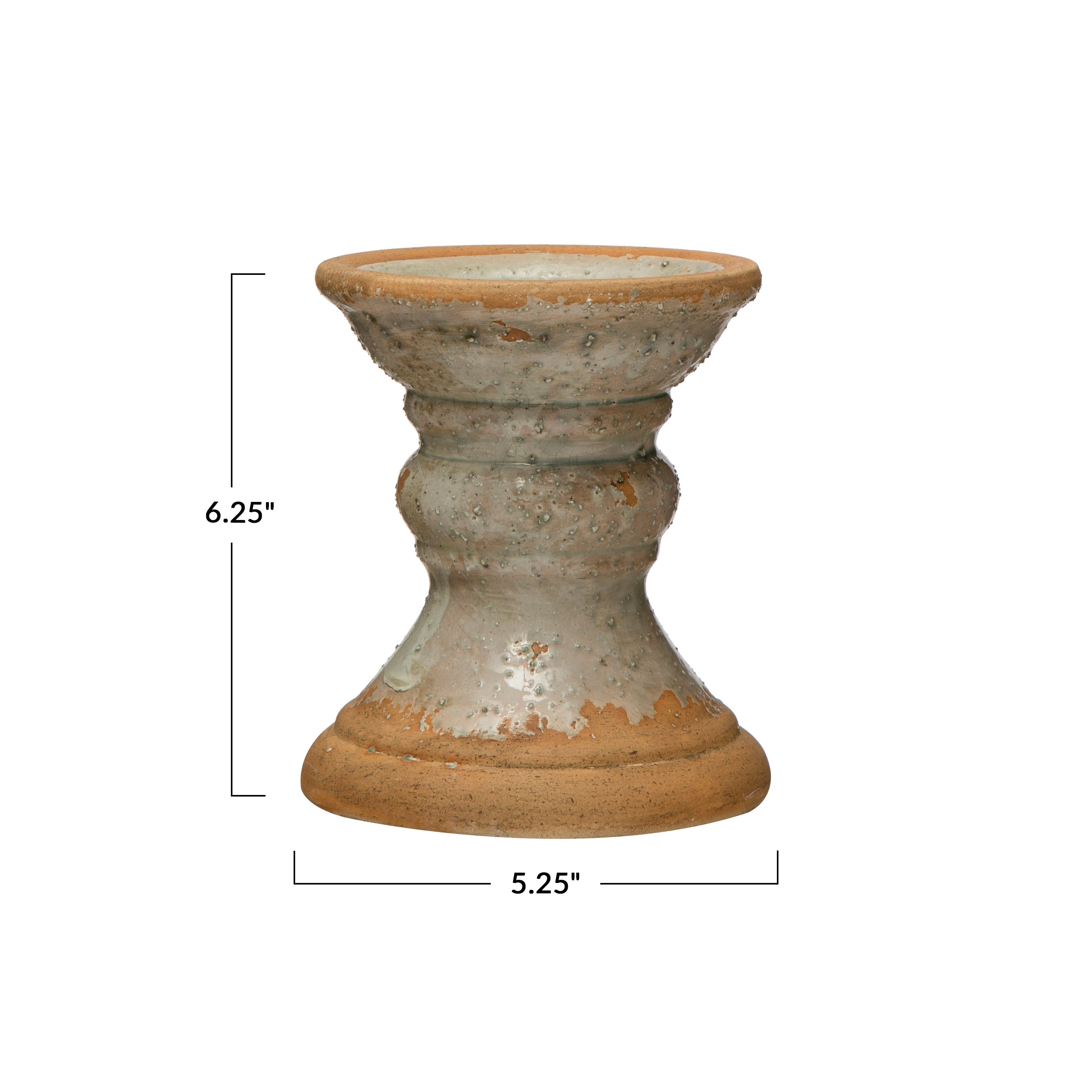 2-Tone Terracotta Pillar Candle Holder - 5.3L x 5.3W x 6.1H