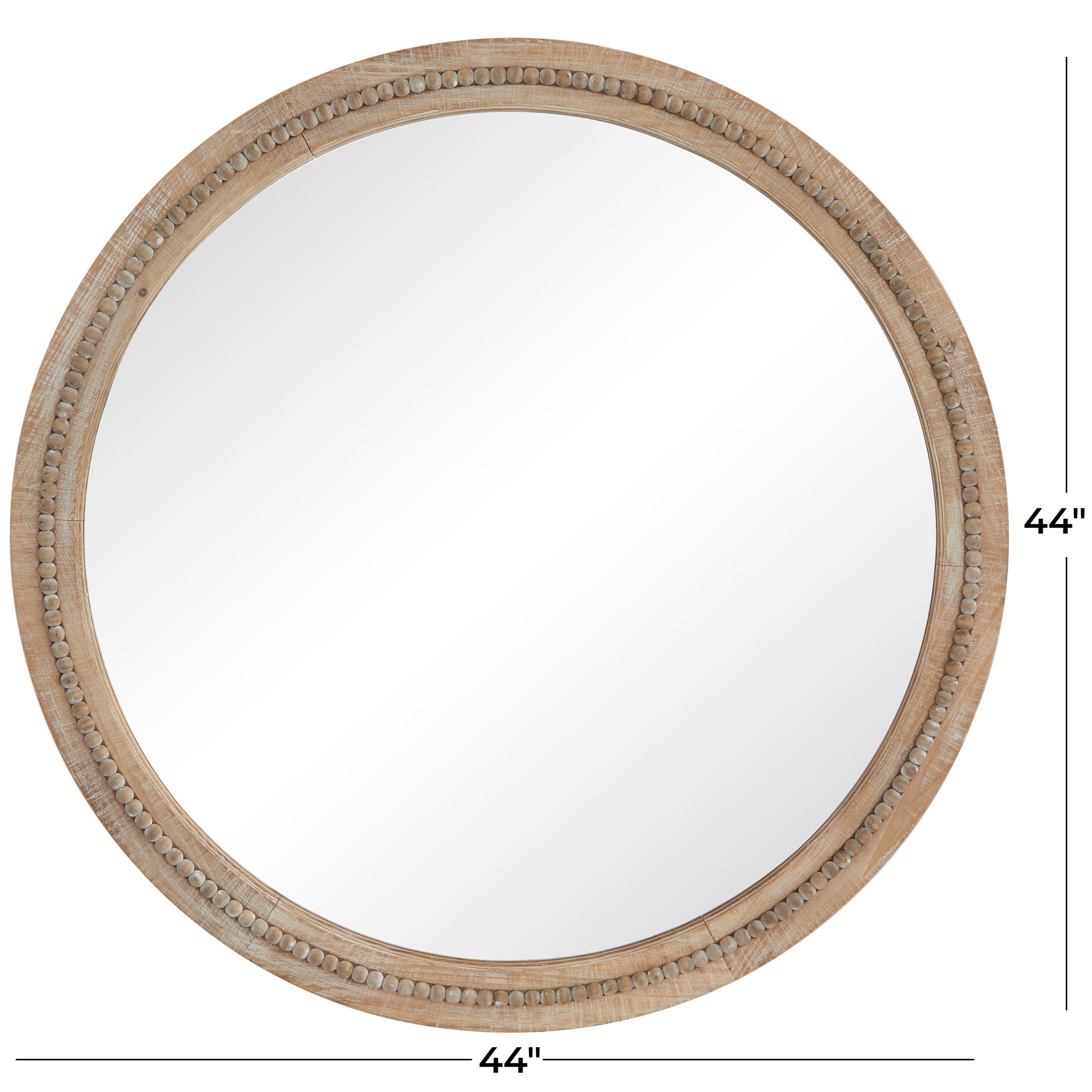 Wood Distressed Wall Mirror with Beaded Detailing - Light Brown or Brown - Roche River Decor