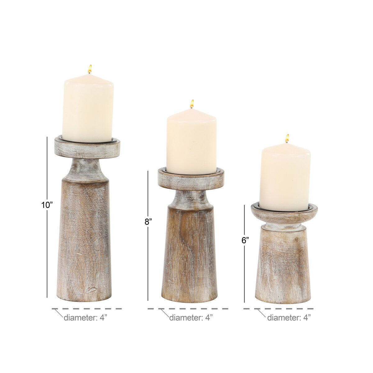 Mango Wood Handmade Carved Pillar Decorative Candle Holder - Set of 3 Light Brown or Brown - Roche River Decor