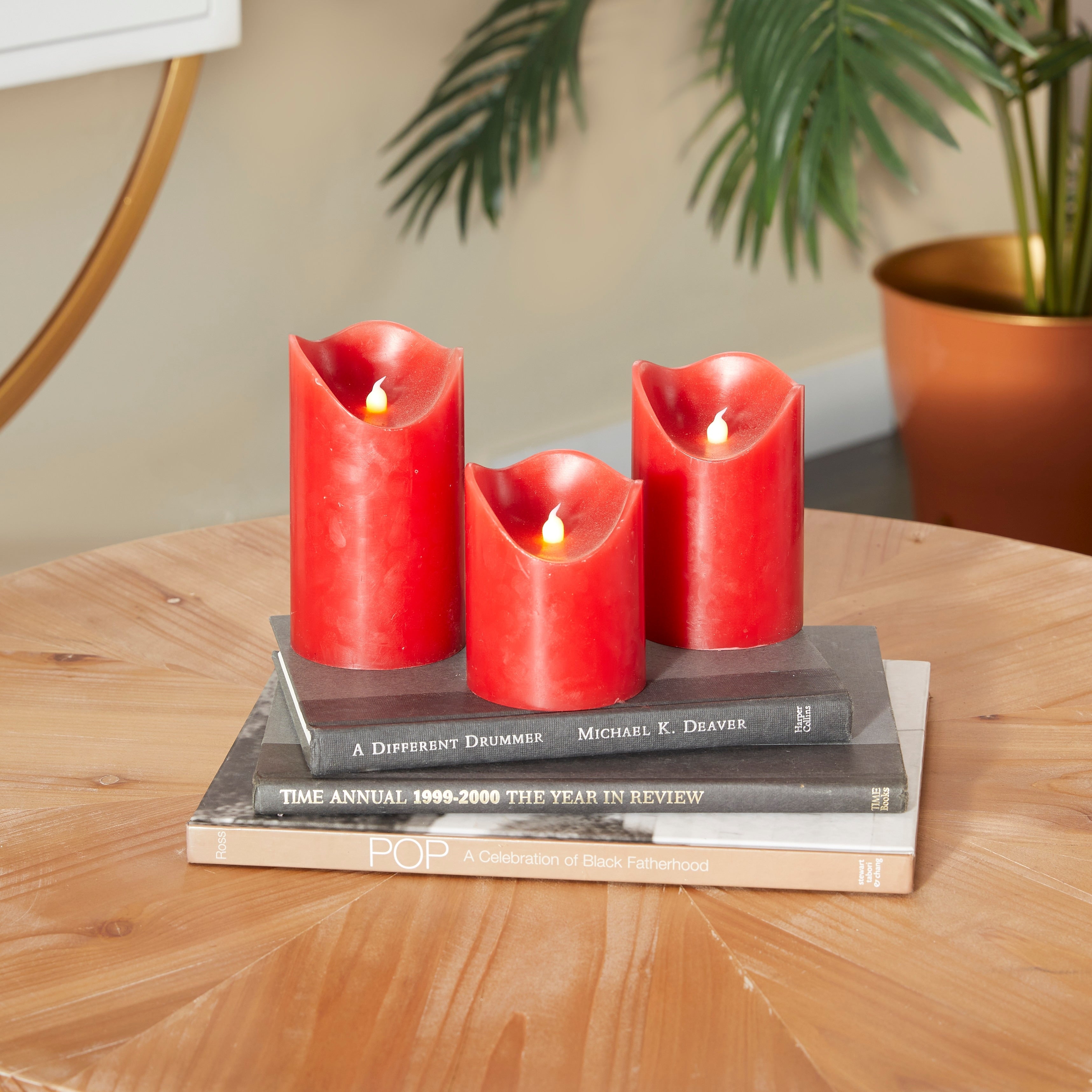 Silver, Cream, Red or Gold Wax Gold Base Flameless Candle with Remote Control (Set of 3) - S/3 6, 5, 4H