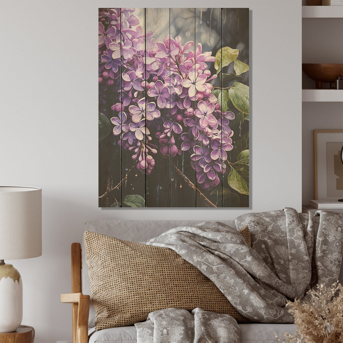 Designart Whispers Of Lilac I Lilacs Wood Wall Decor - Traditional Purple Wood Panel On Natural Pine Wood