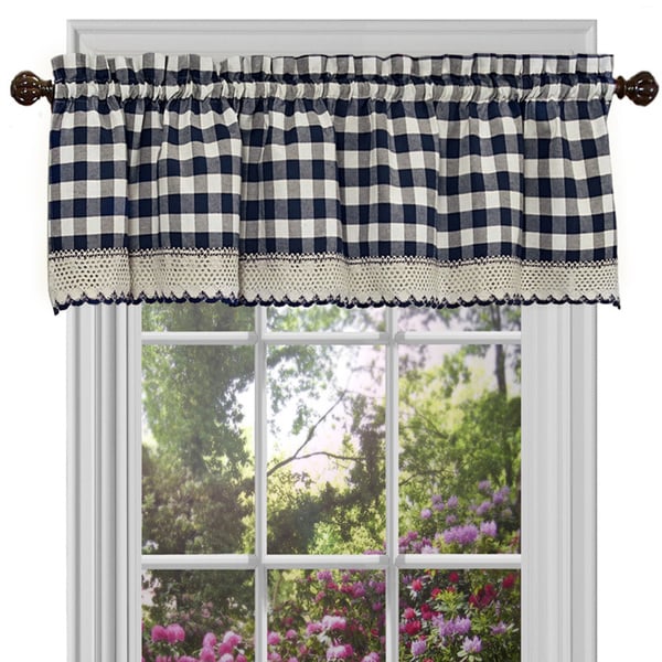 Classic Navy Cotton-blend Buffalo Check Kitchen Curtain Set or Separates