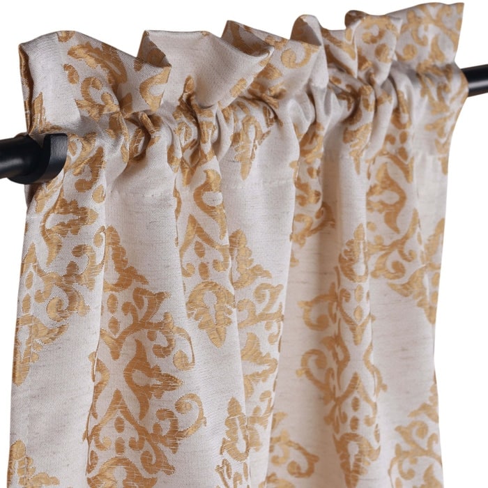 Superior Venetian Damask Jacquard Embroidered Washable Curtains, Set of 2