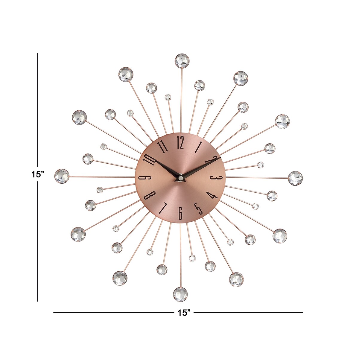 Metal Starburst Decorative Wall Clock with Crystal Accents - Gold, Brown, Silver, Copper - Roche River Decor