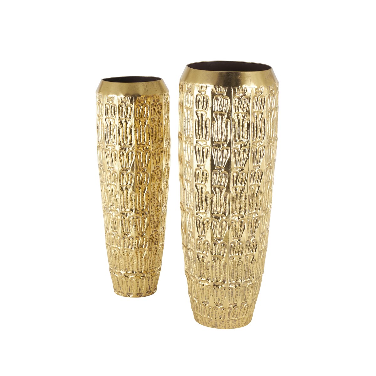 Metal Tall Decorative Vase with Grooved Patterns - Set of 2 Gold - Roche River Decor