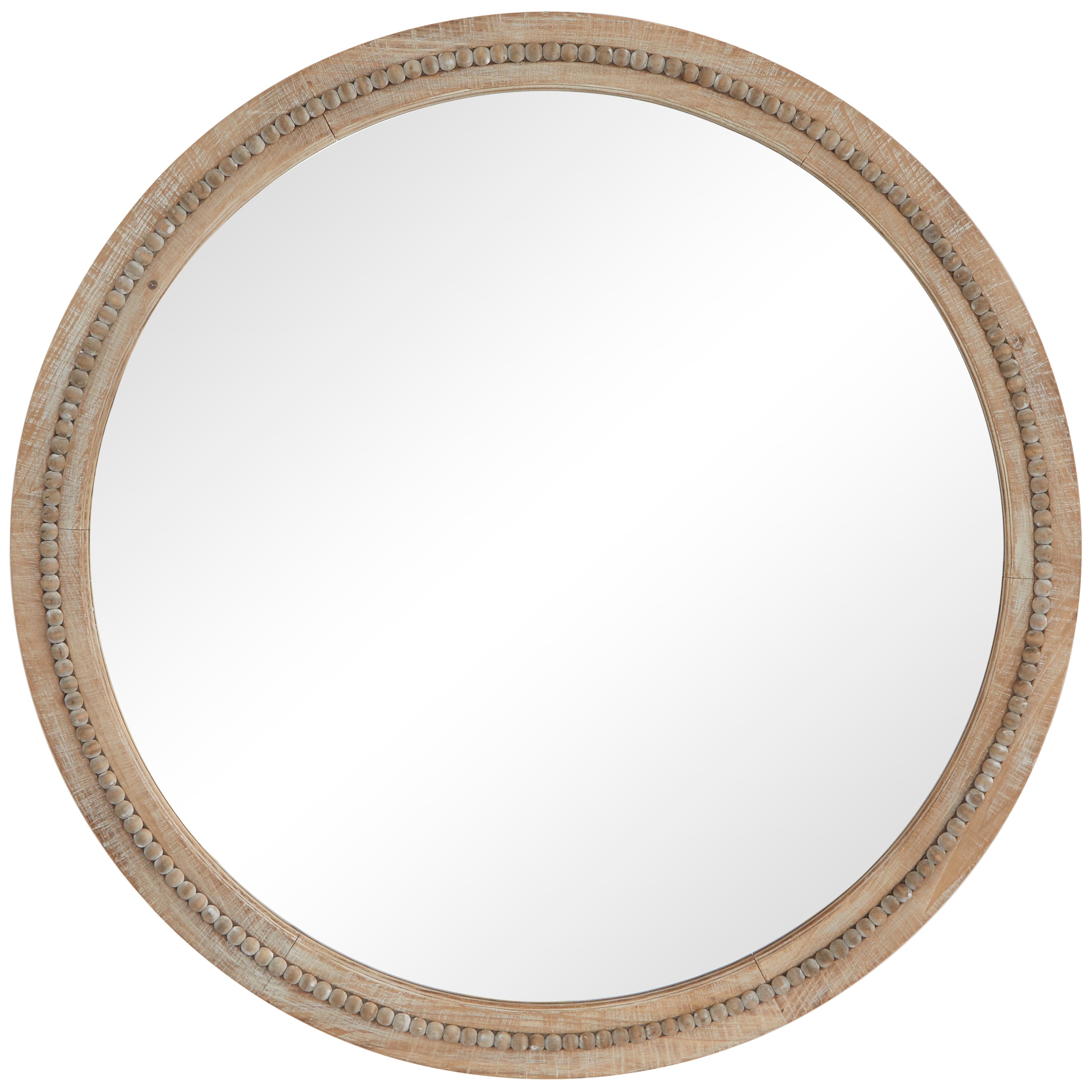 Wood Distressed Wall Mirror with Beaded Detailing - Light Brown or Brown - Roche River Decor