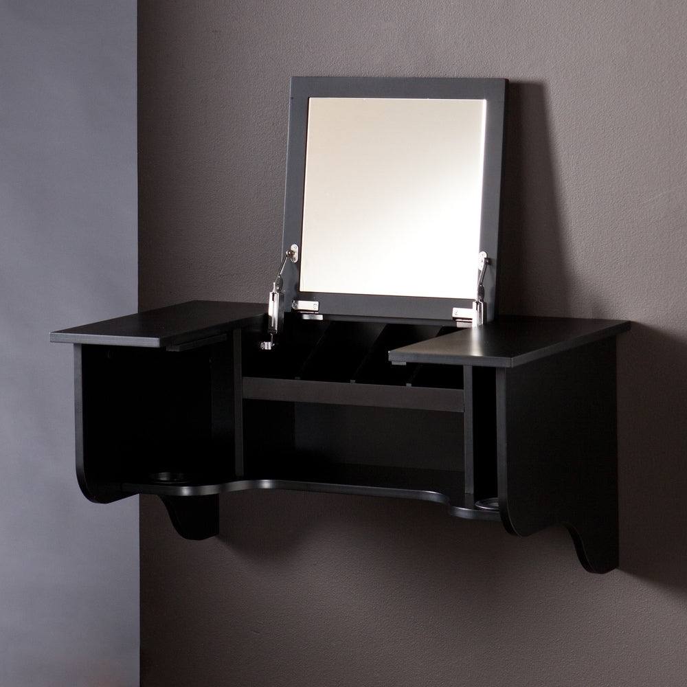 SEI Furniture Black Wall Mounted ledge with Vanity Mirror
