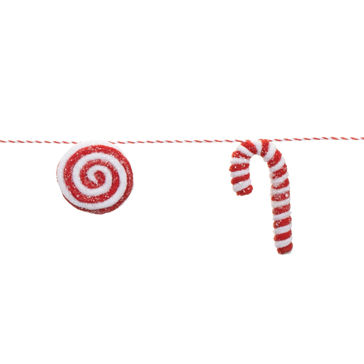 Fabric Peppermint Candy Cane String Garland (Set of 2) - Red, White