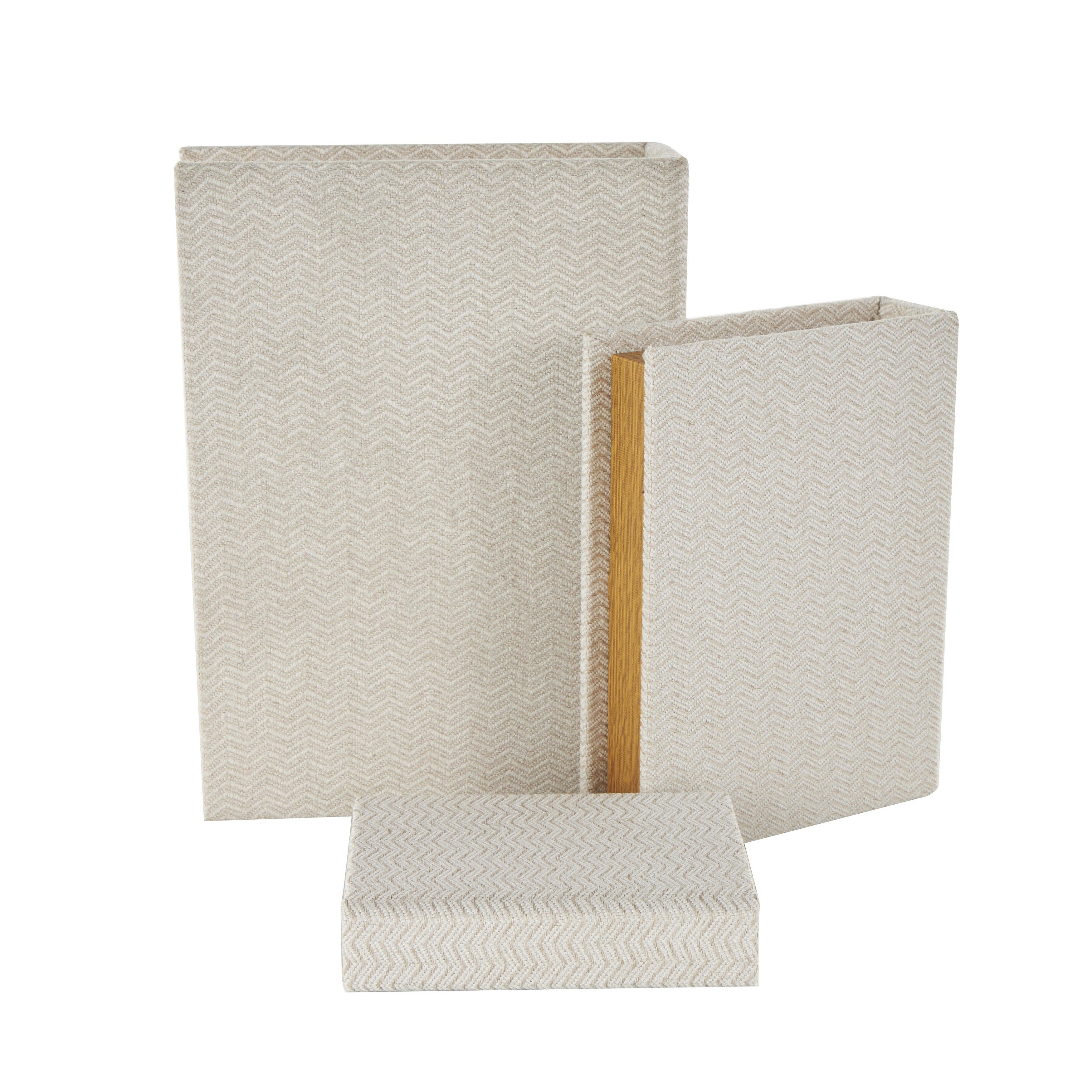 Linen Leather or Wooden Fabric Storage Book Decorative Box - Set of 3 or 4 Multi Colored - Roche River Decor